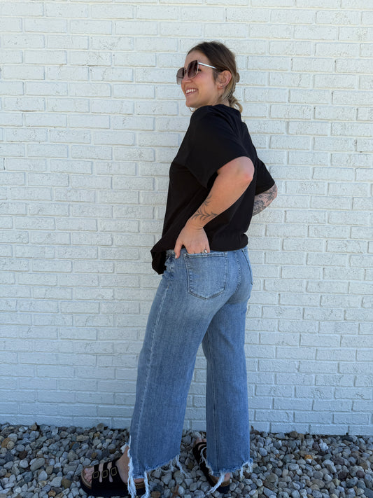 Distressed Hem Straight Fit Jeans