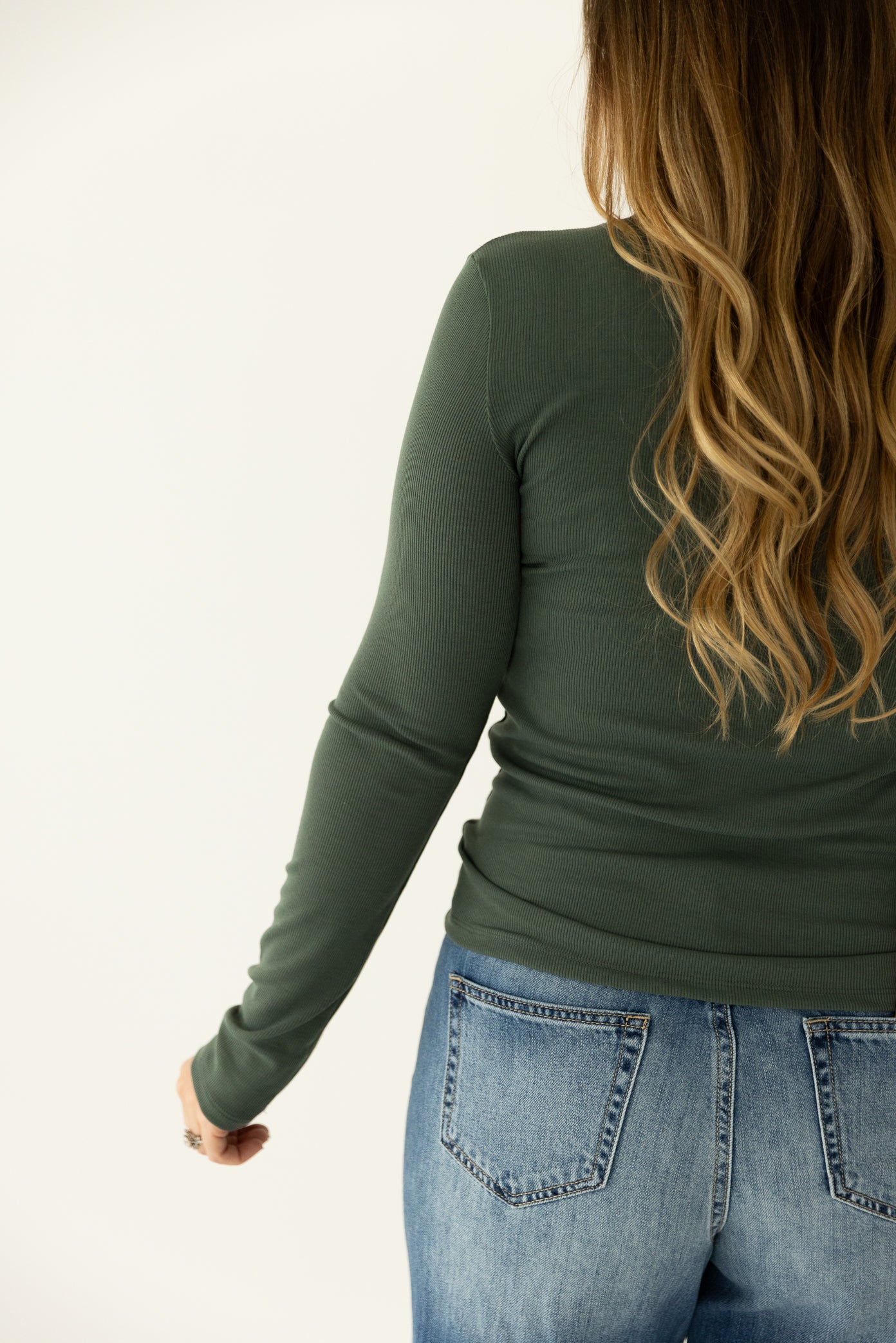 Green Ribbed Long Sleeve Basic