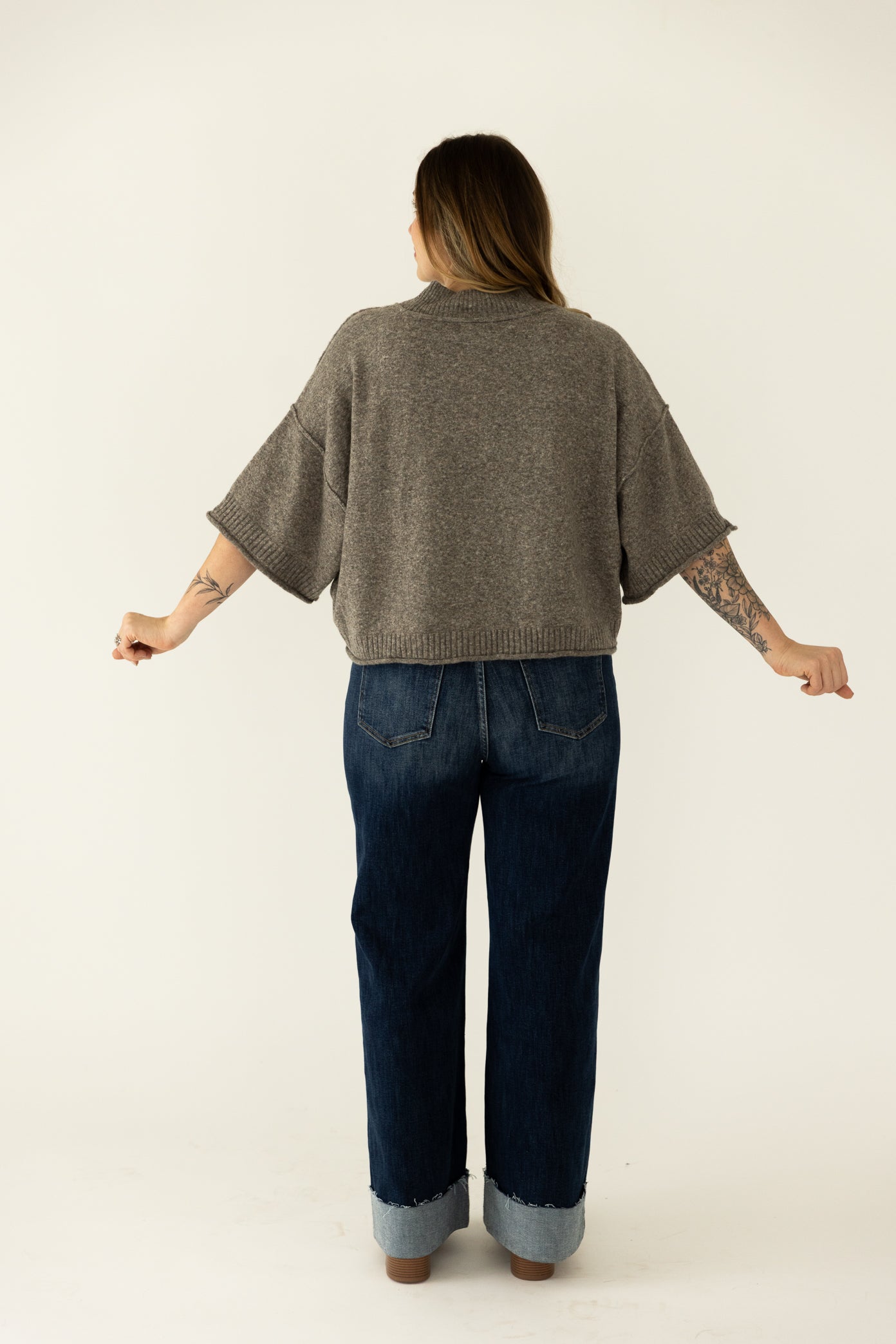 Grey/Brown Mock Neck Sweater Tee