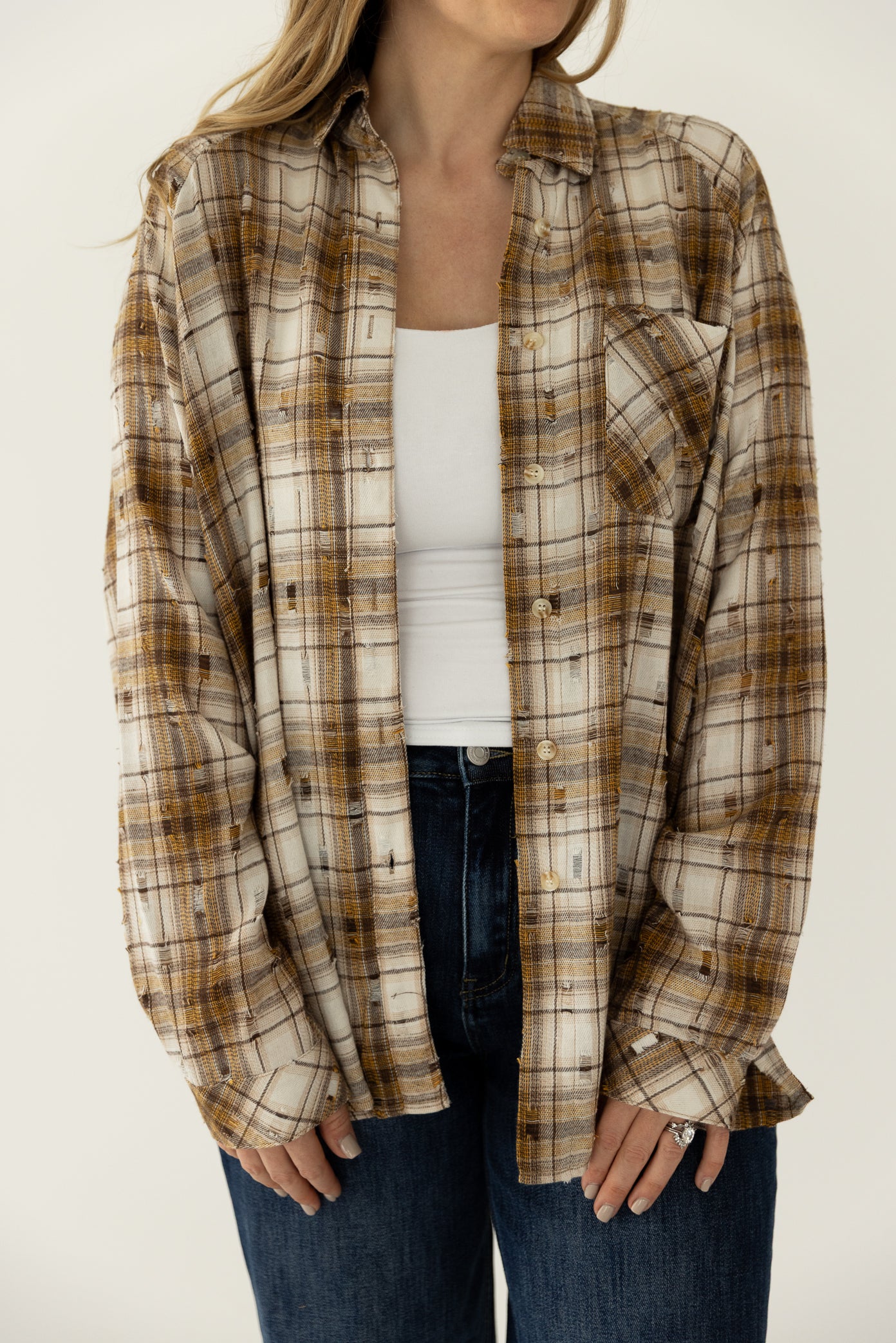 Brown/Mustard Distressed Flannel