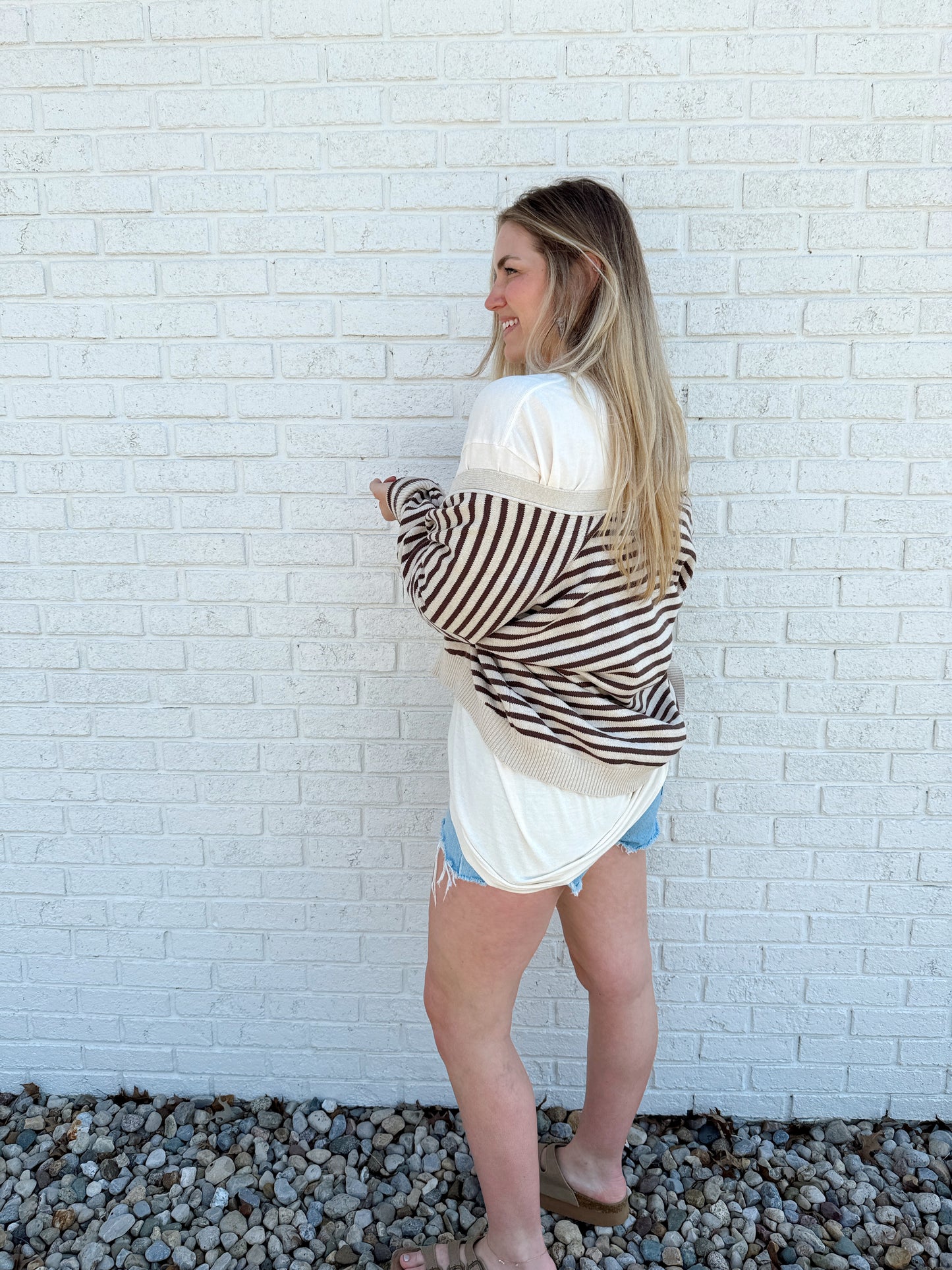 Mello Stripe Cardigan Brown/Cream