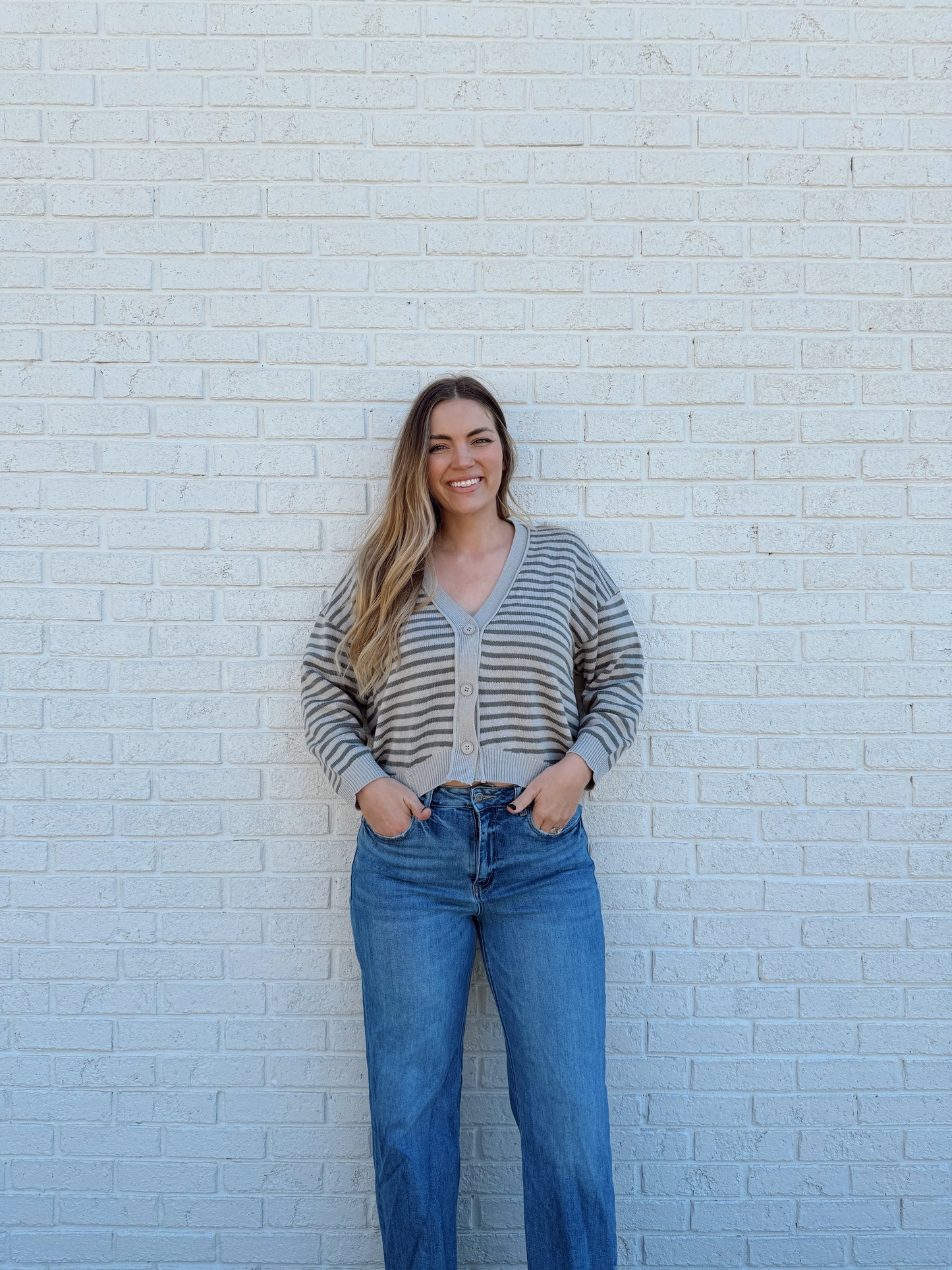 Mello Stripe Cardigan Grey/Blue