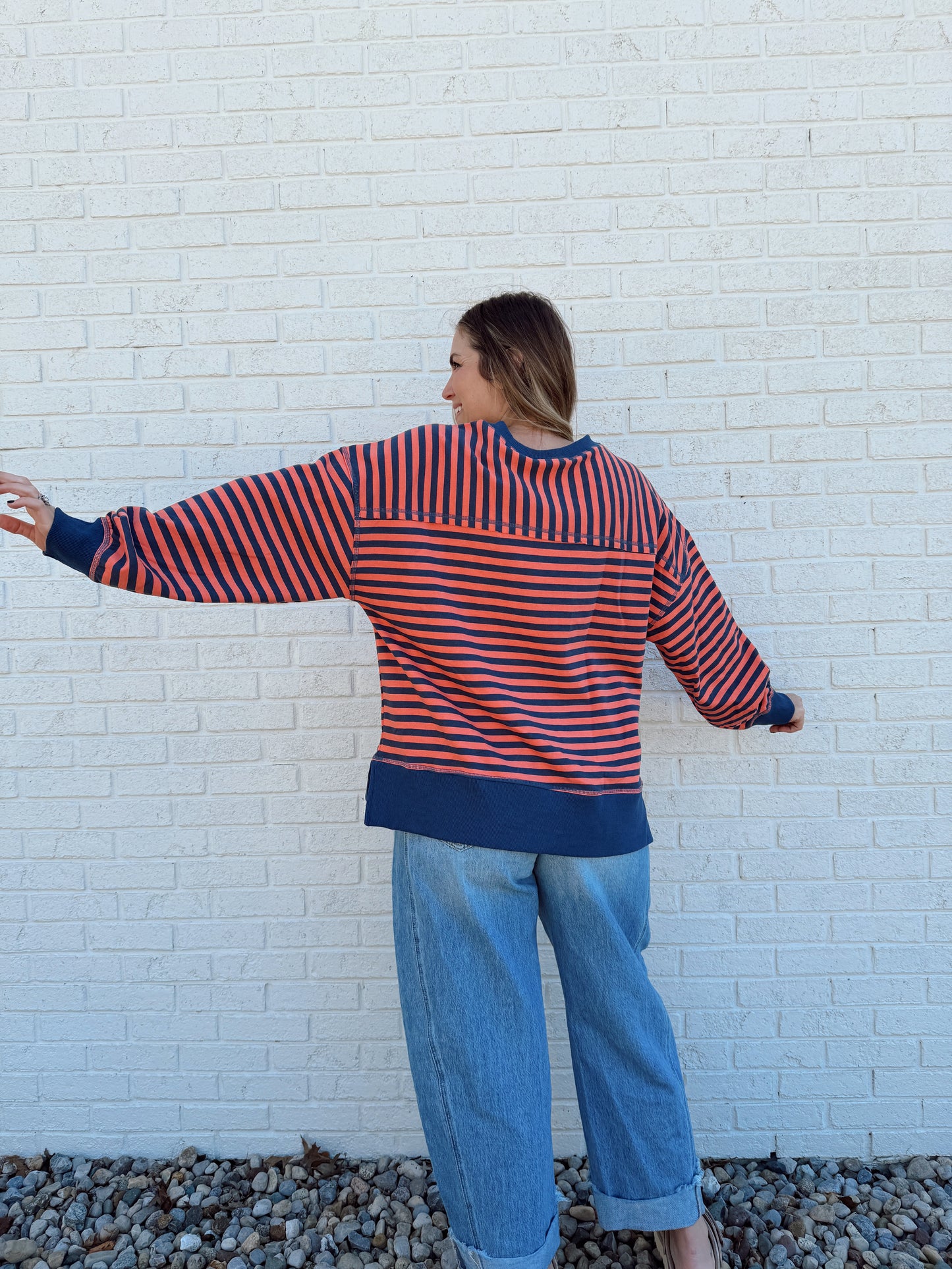 Walley Stripe Crewneck Coral/Navy