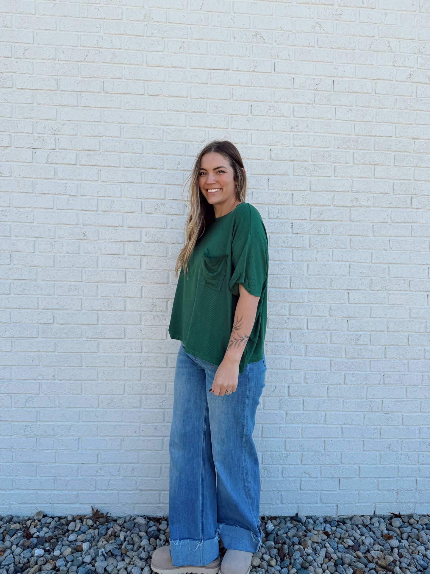 Green Ribbed Pocket Tee