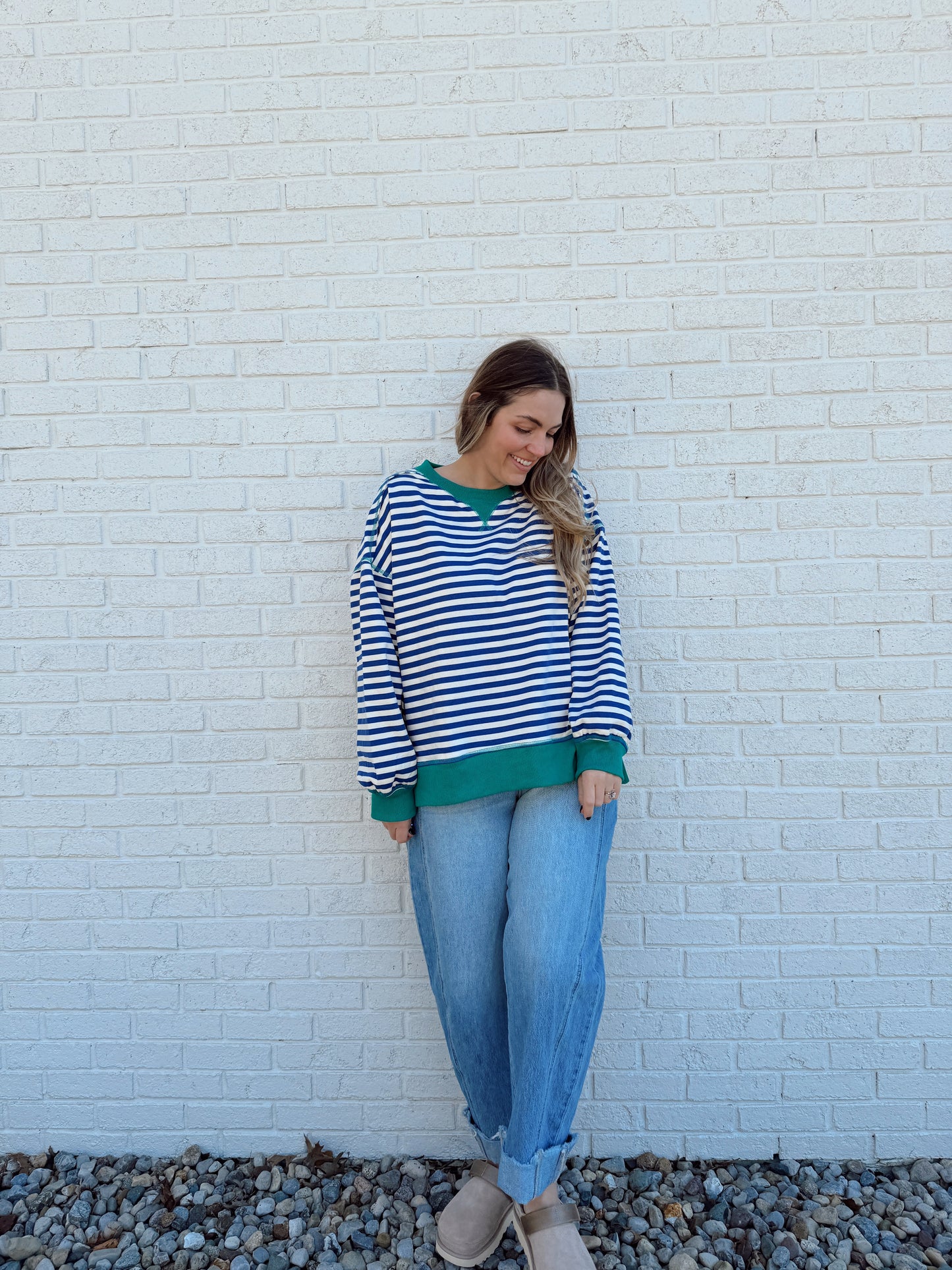 Walley Stripe Crewneck Blue/Teal/Cream