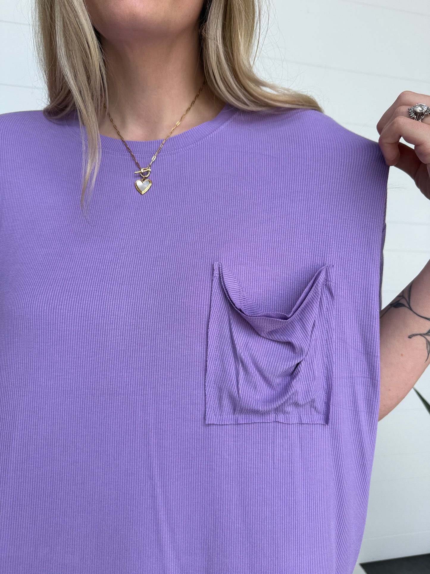 Lavender Ribbed Pocket Tee