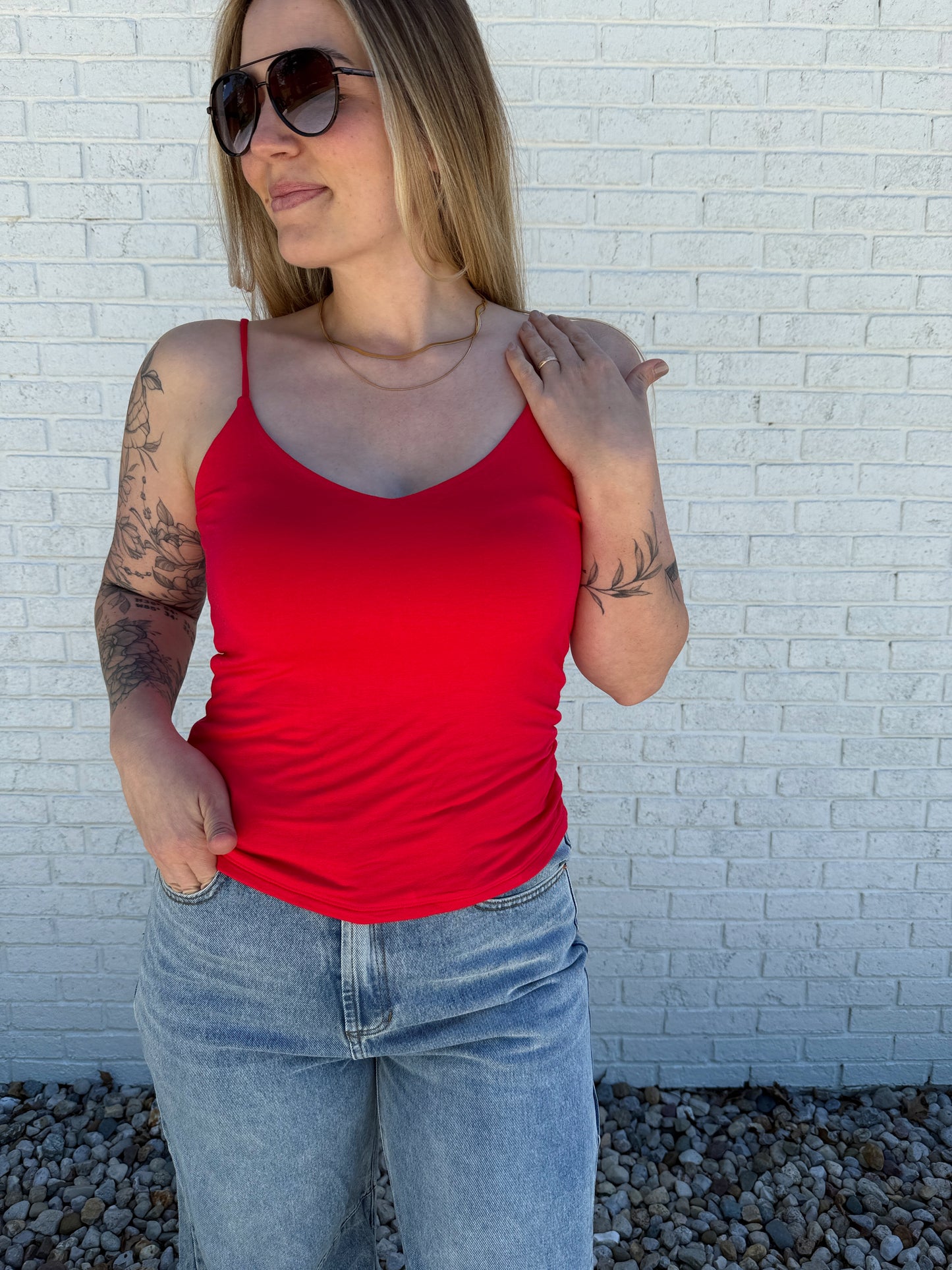 Red V Neck Cami