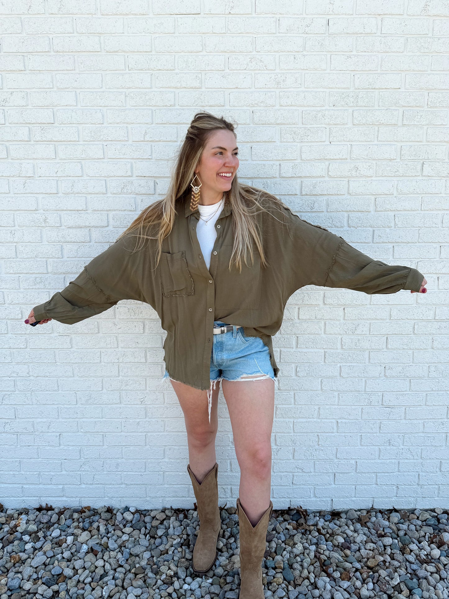 Delilah Button Down Olive