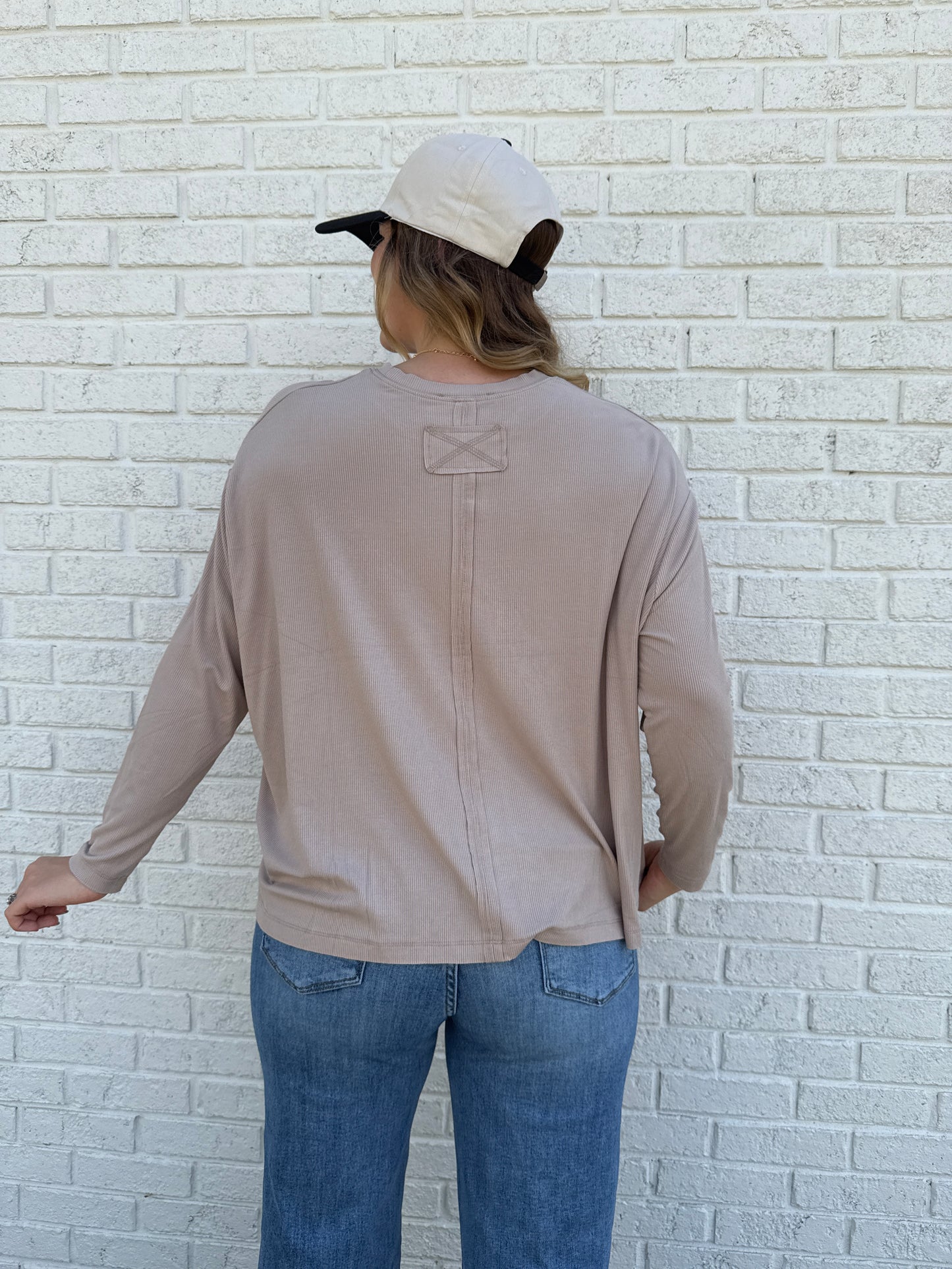 Ribbed Long Sleeve Pocket Tee Oat