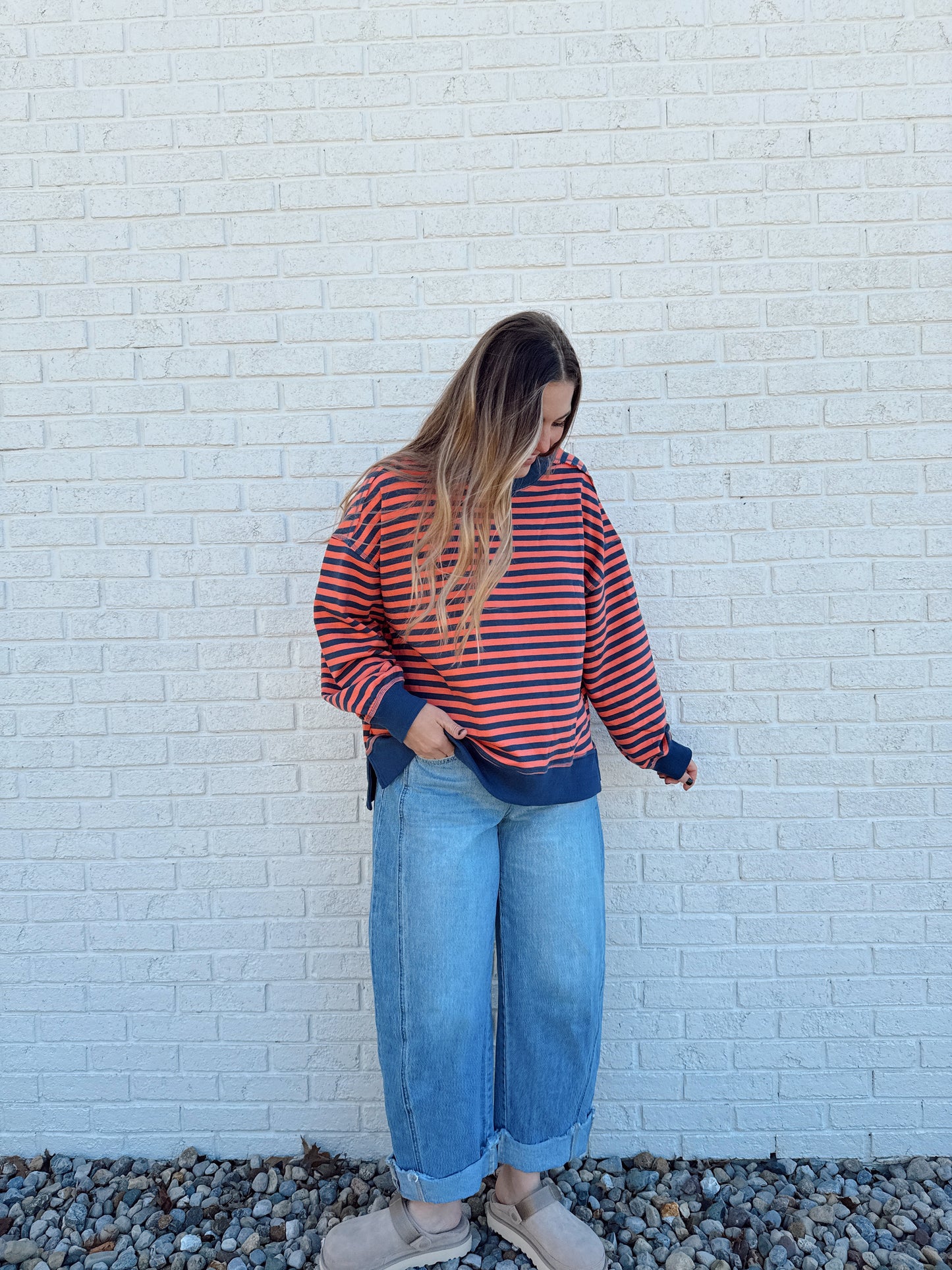 Walley Stripe Crewneck Coral/Navy