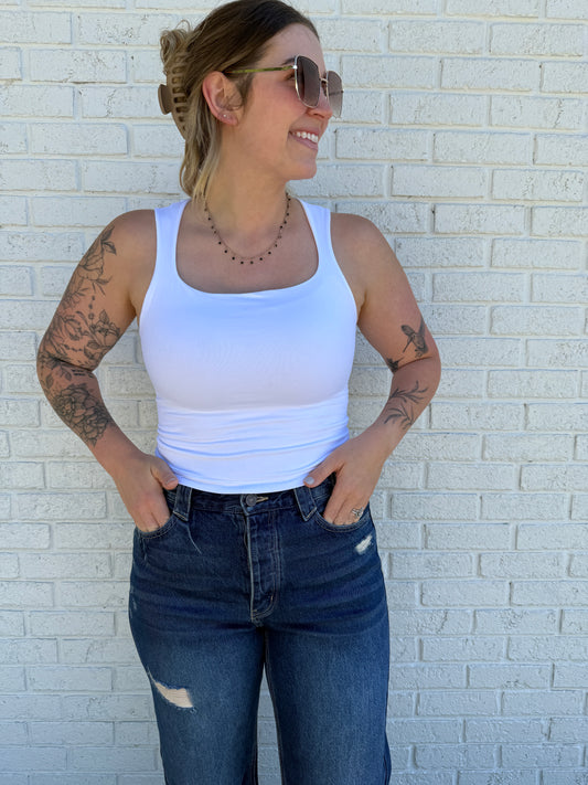 White Square Neck Tank