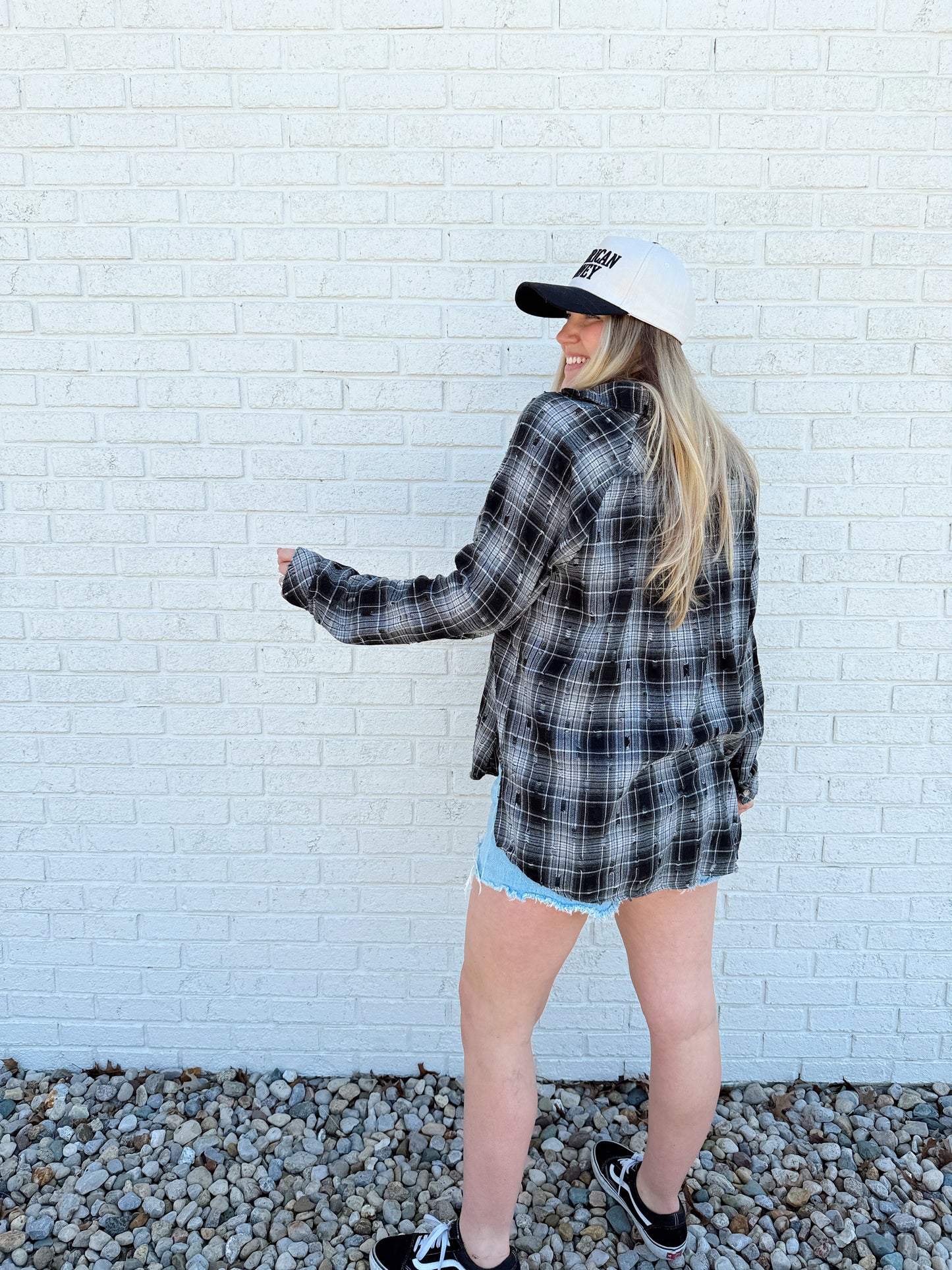 Black White Distressed Flannel