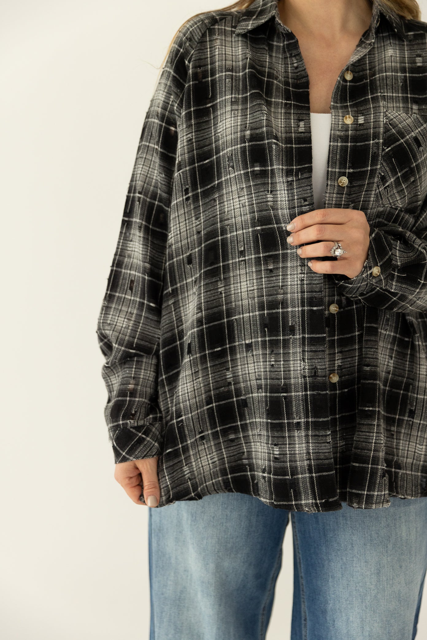 Black White Distressed Flannel