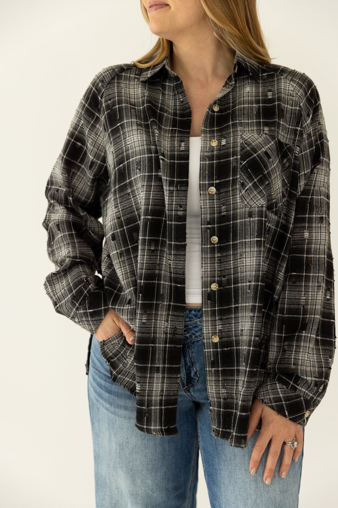 Black White Distressed Flannel