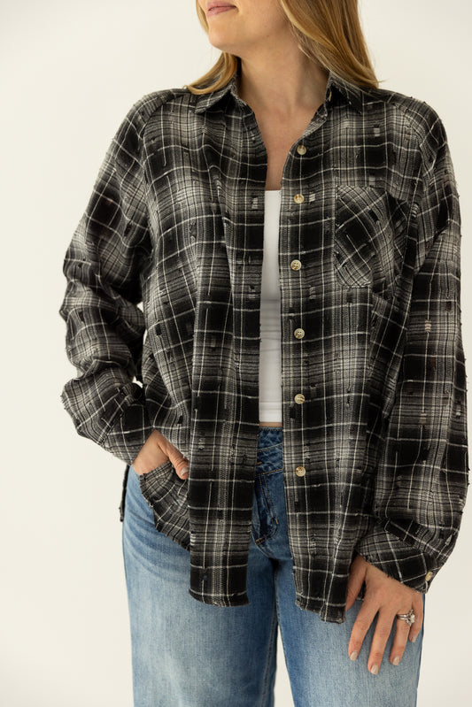 Black White Distressed Flannel