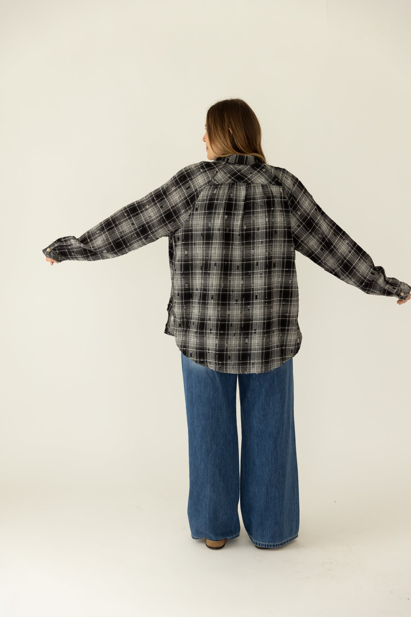 Black White Distressed Flannel