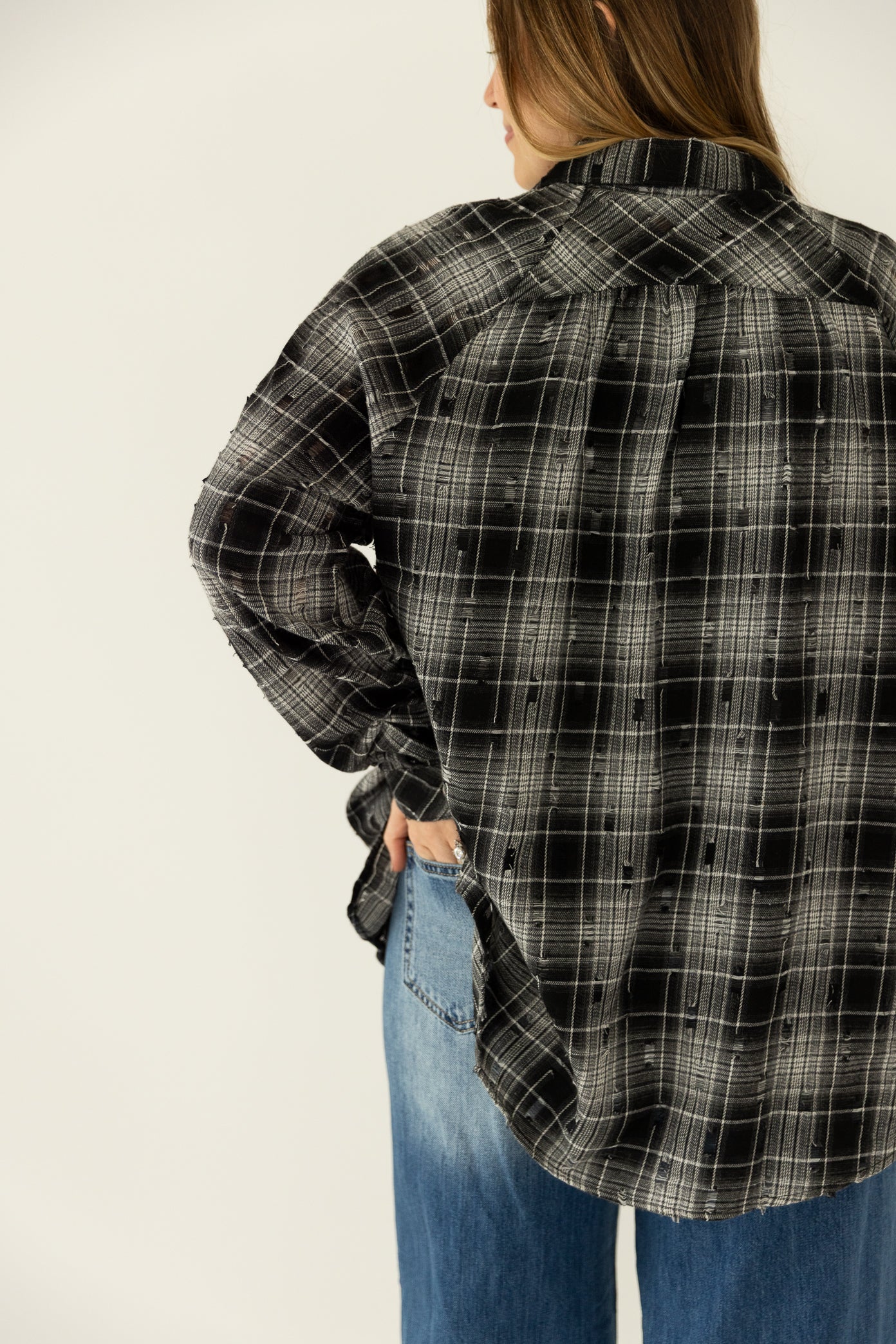 Black White Distressed Flannel