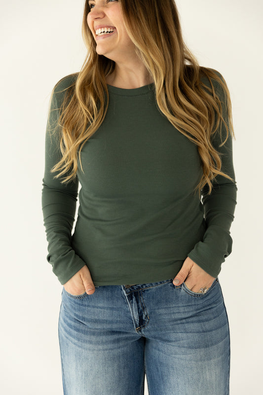 Green Ribbed Long Sleeve Basic