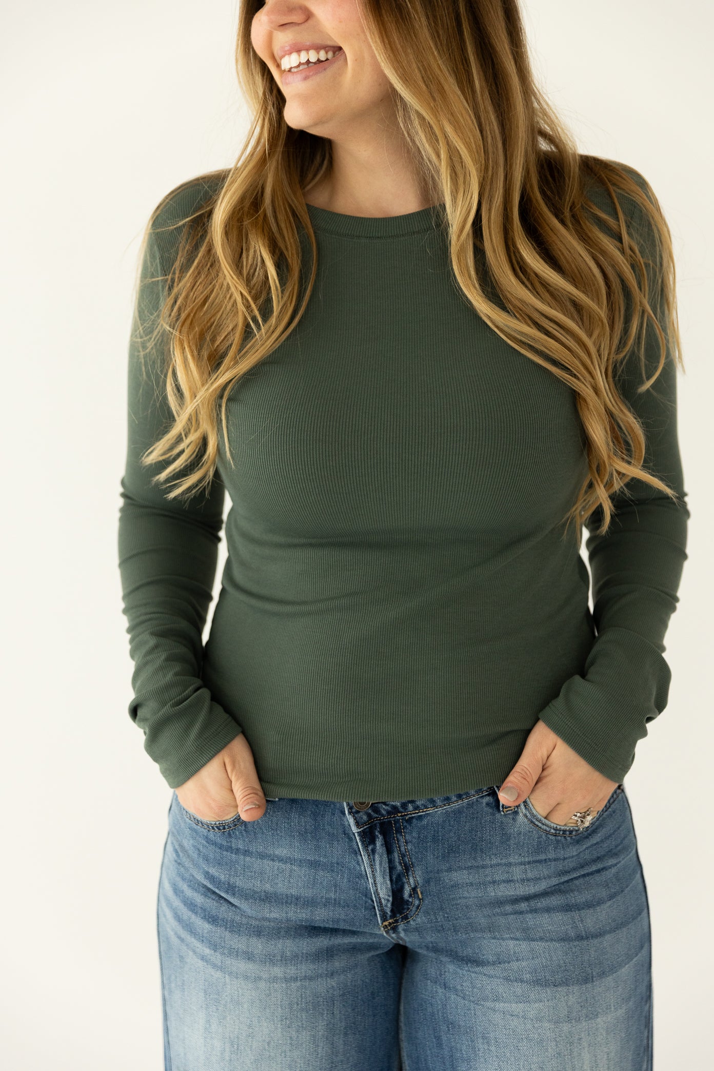 Green Ribbed Long Sleeve Basic