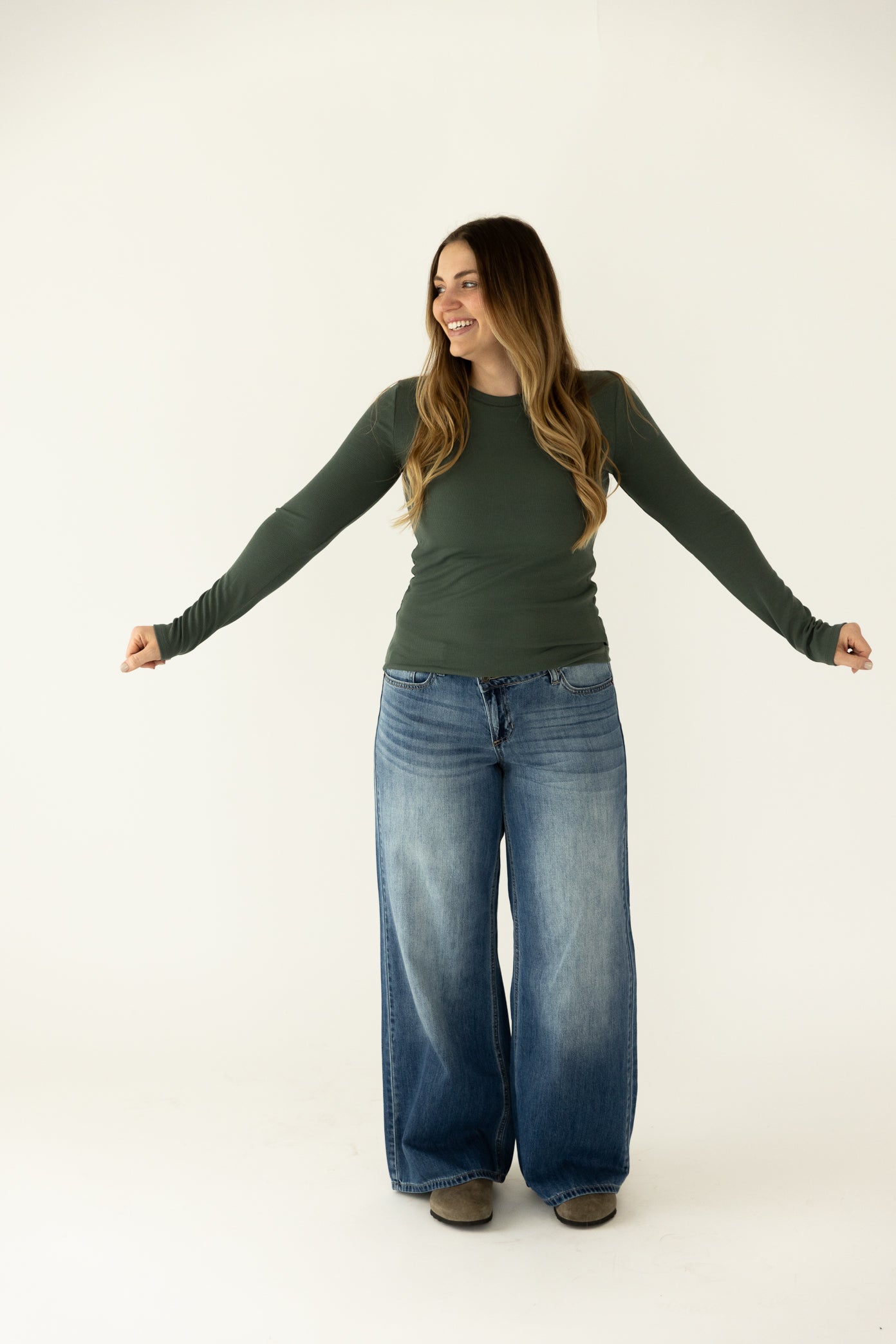 Green Ribbed Long Sleeve Basic