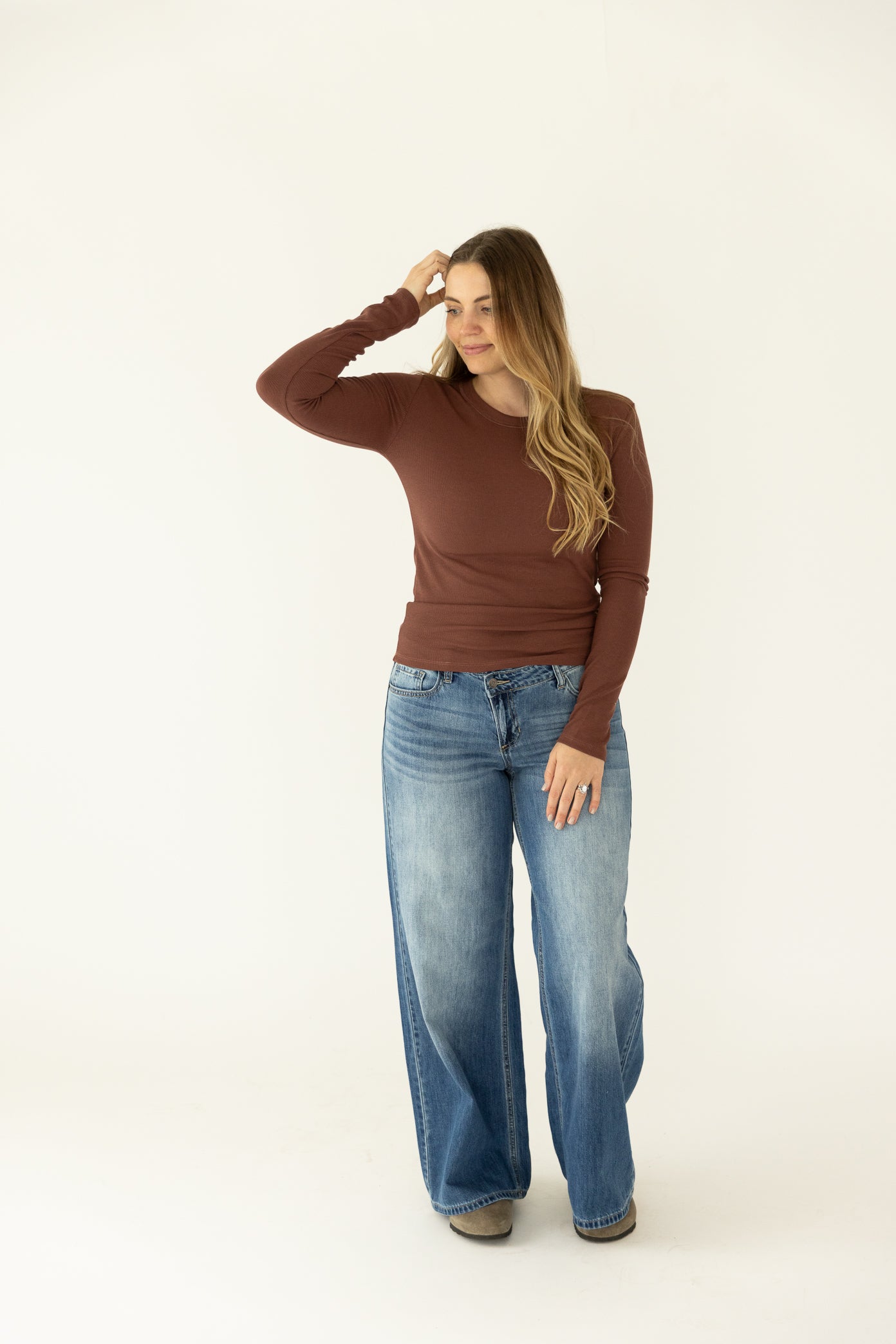Mauve Ribbed Long Sleeve Basic