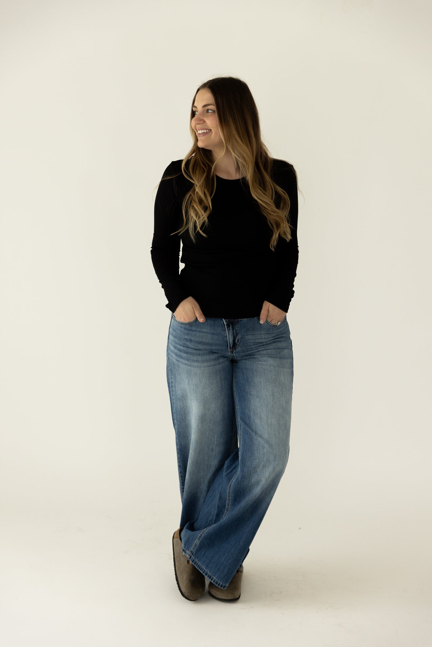 Black Ribbed Long Sleeve Basic