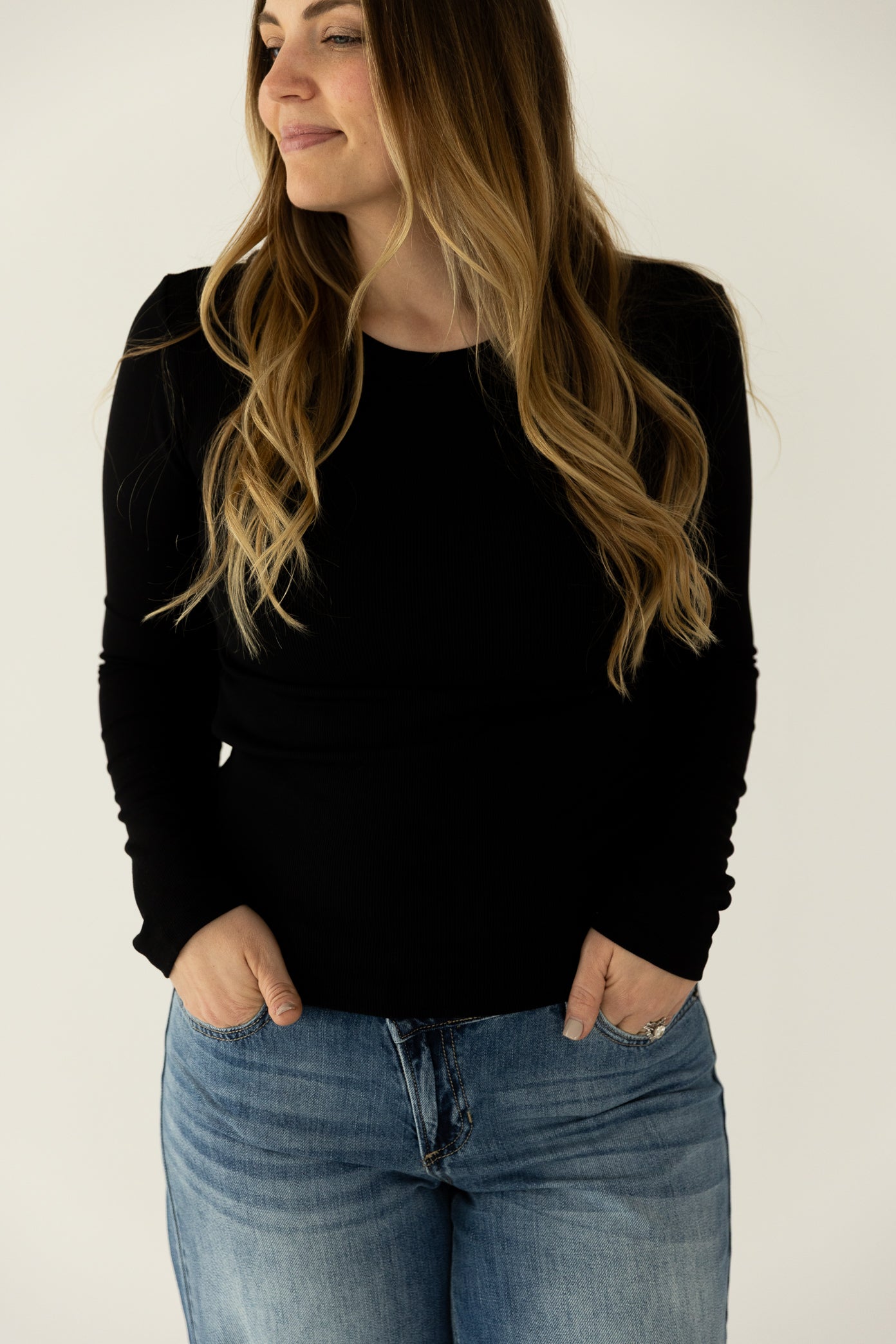 Black Ribbed Long Sleeve Basic