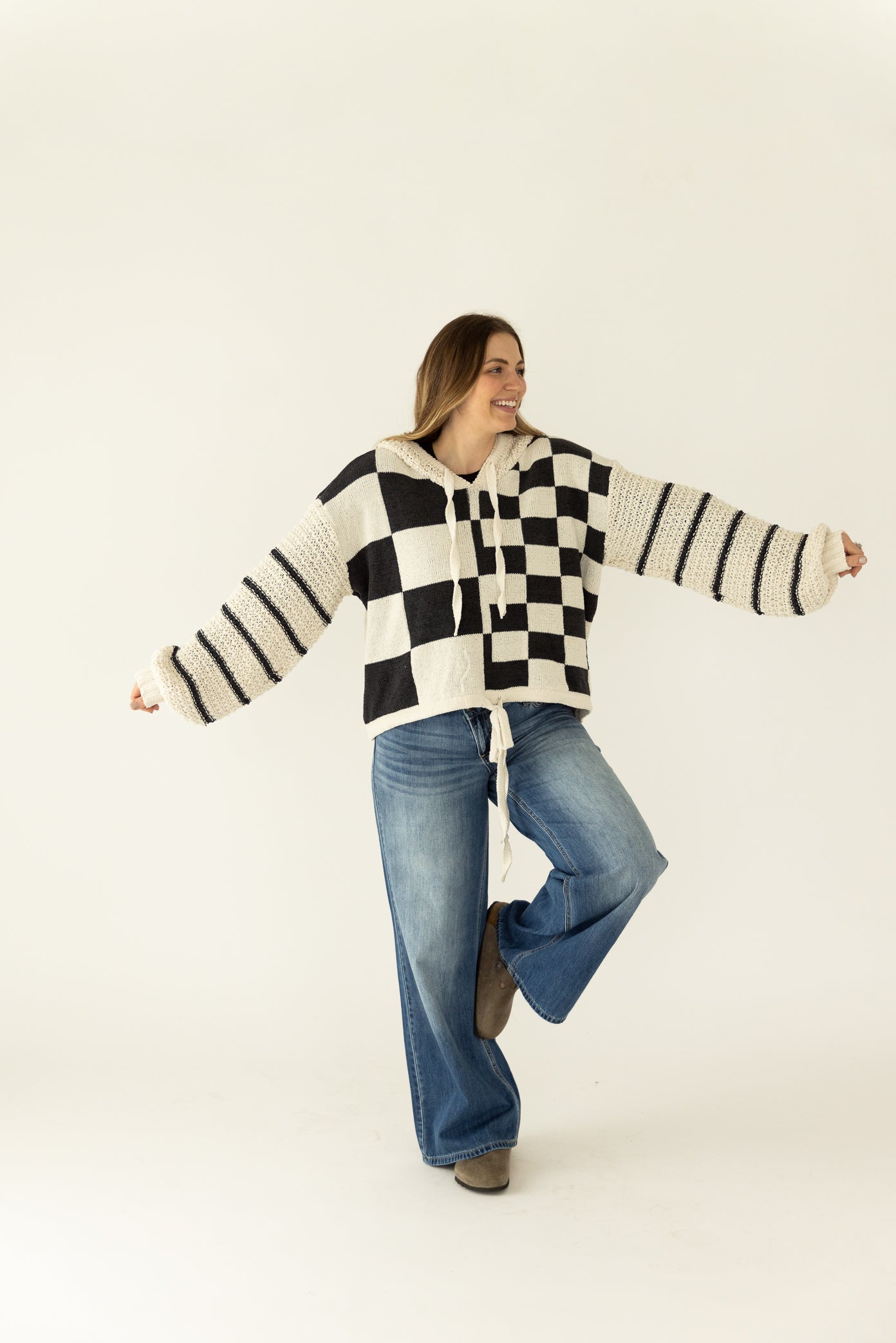 Knit Checkered Hoodie