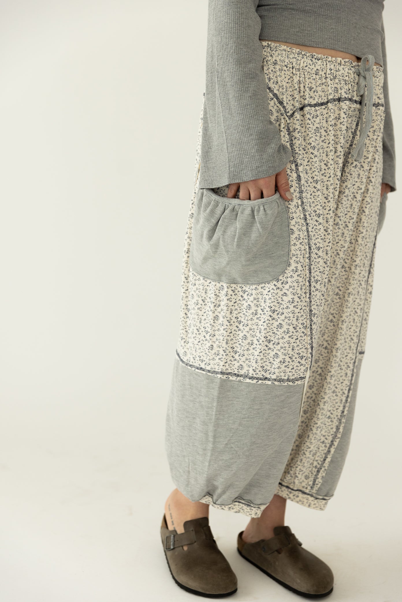 Grey/Navy Boho Patchwork Jogger