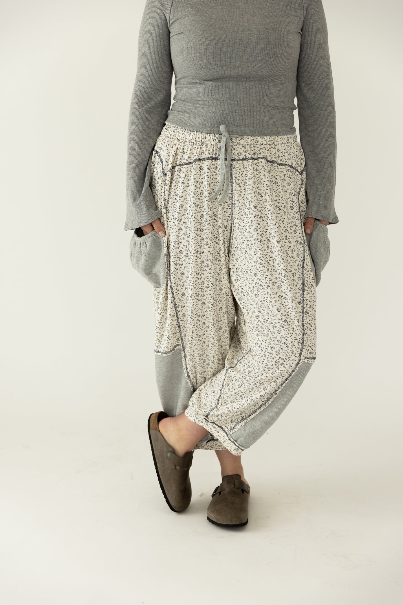 Grey/Navy Boho Patchwork Jogger