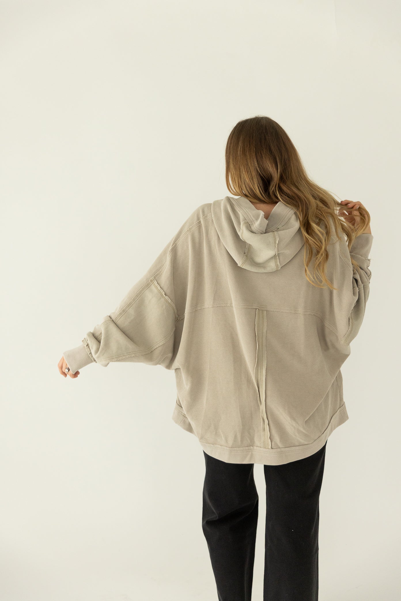 Waffle Knit Hooded Cardigan Oat