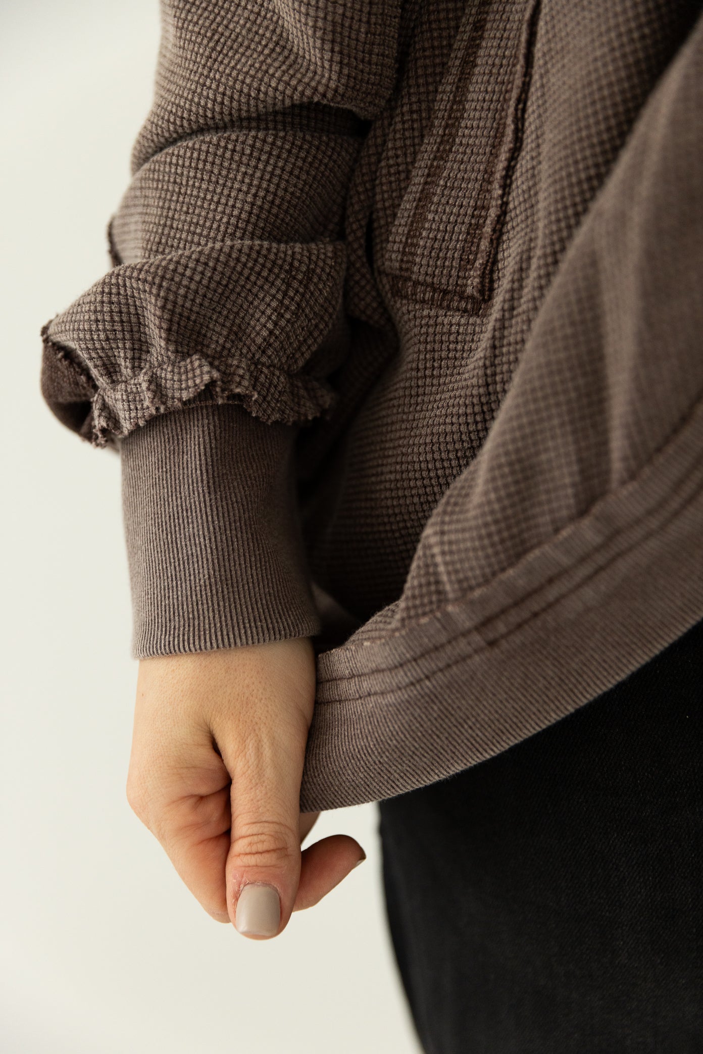 Waffle Knit Hooded Cardigan Brown