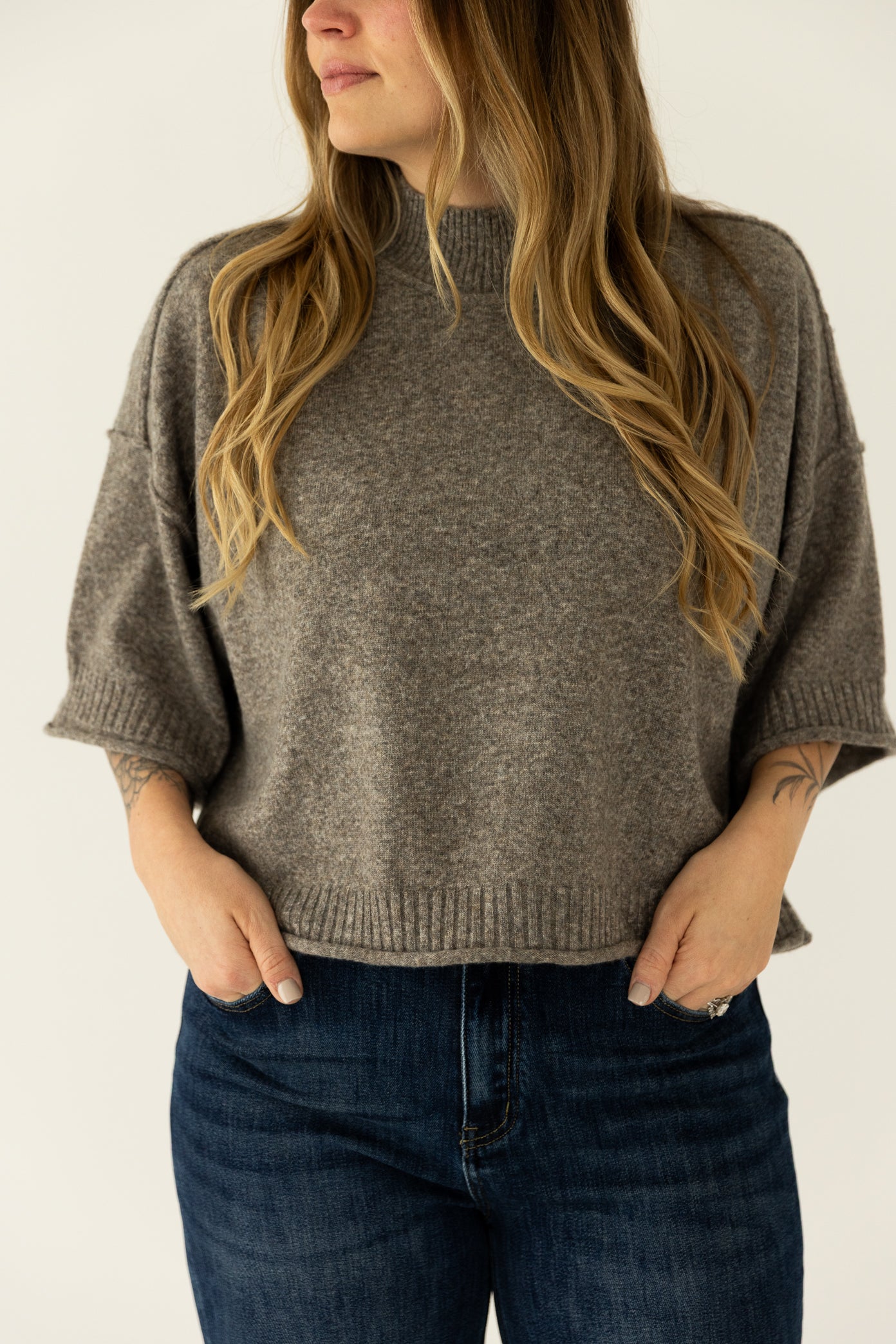 Grey/Brown Mock Neck Sweater Tee