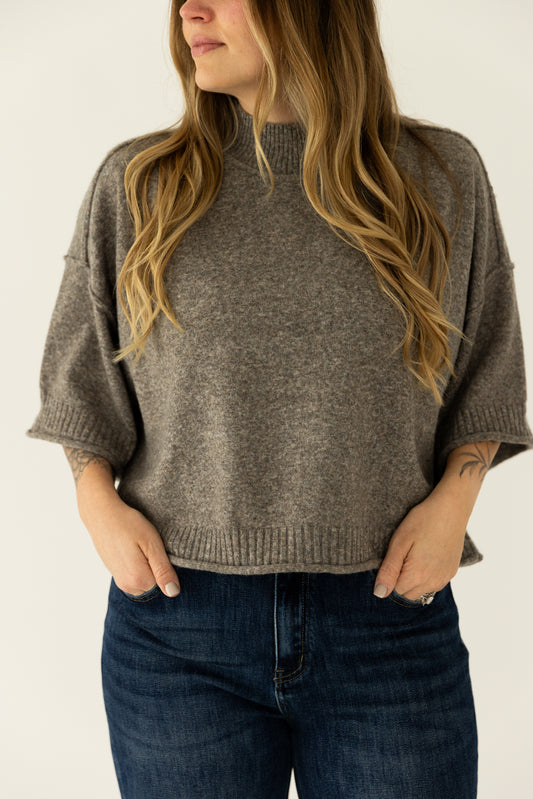 Grey/Brown Mock Neck Sweater Tee