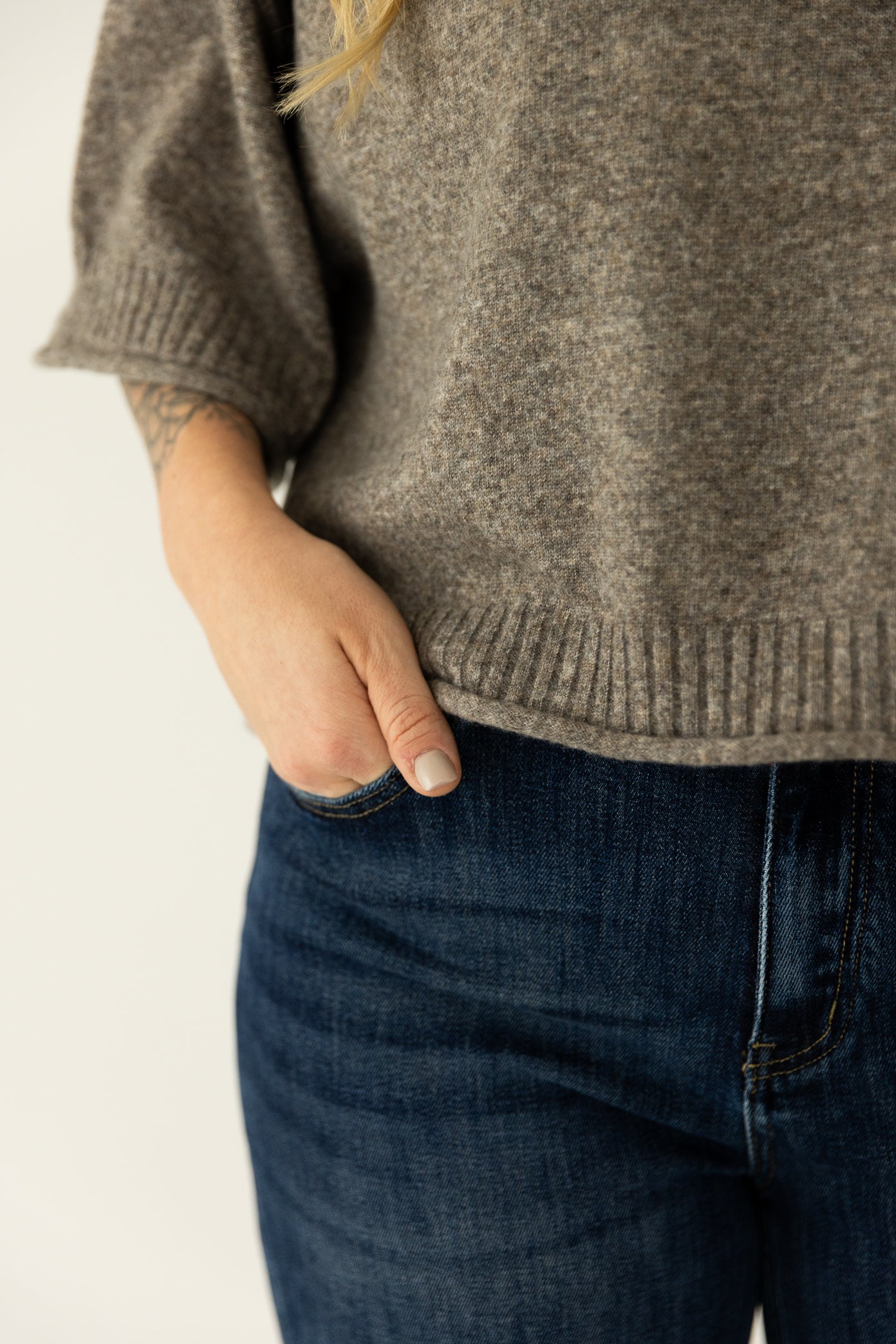 Grey/Brown Mock Neck Sweater Tee