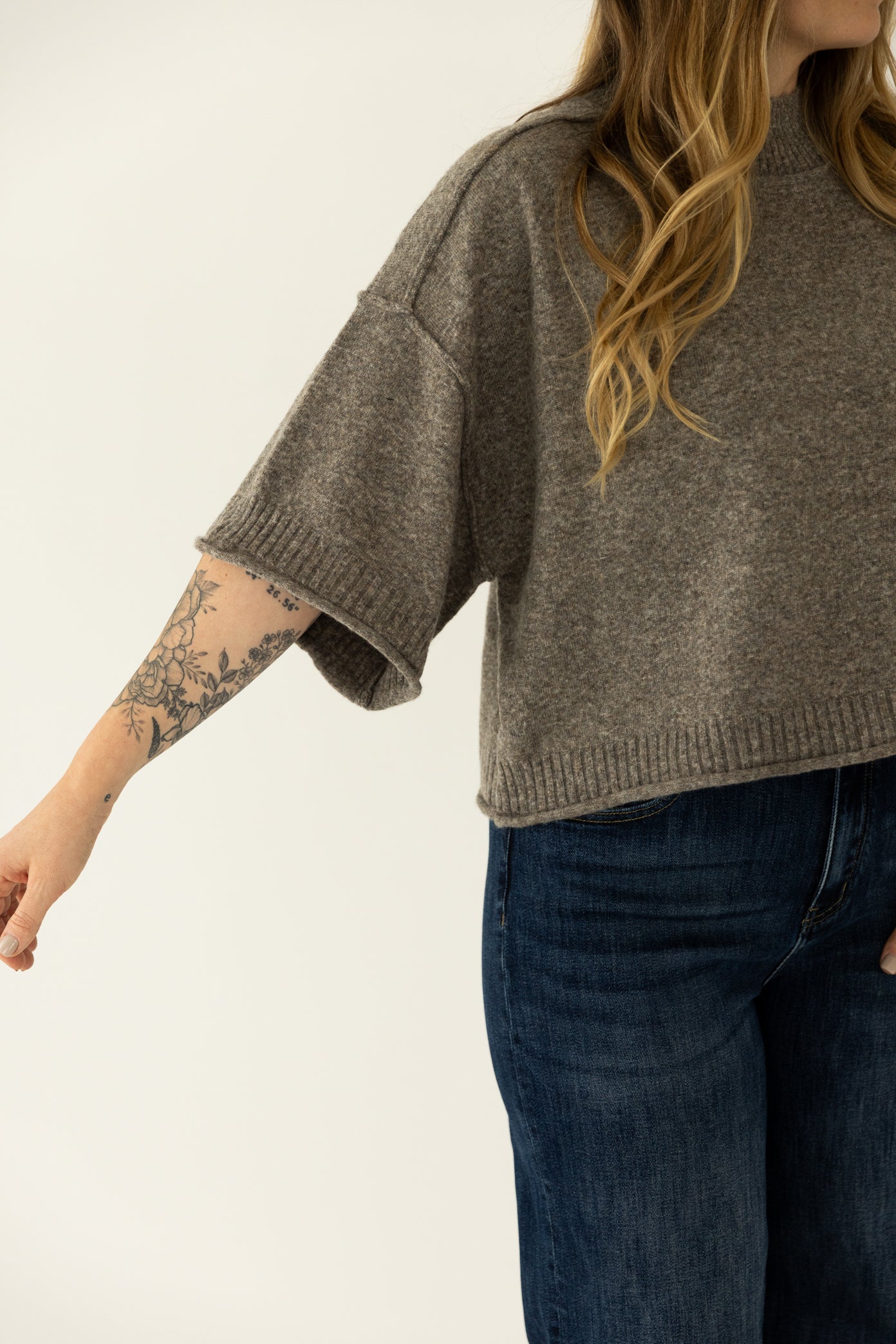 Grey/Brown Mock Neck Sweater Tee