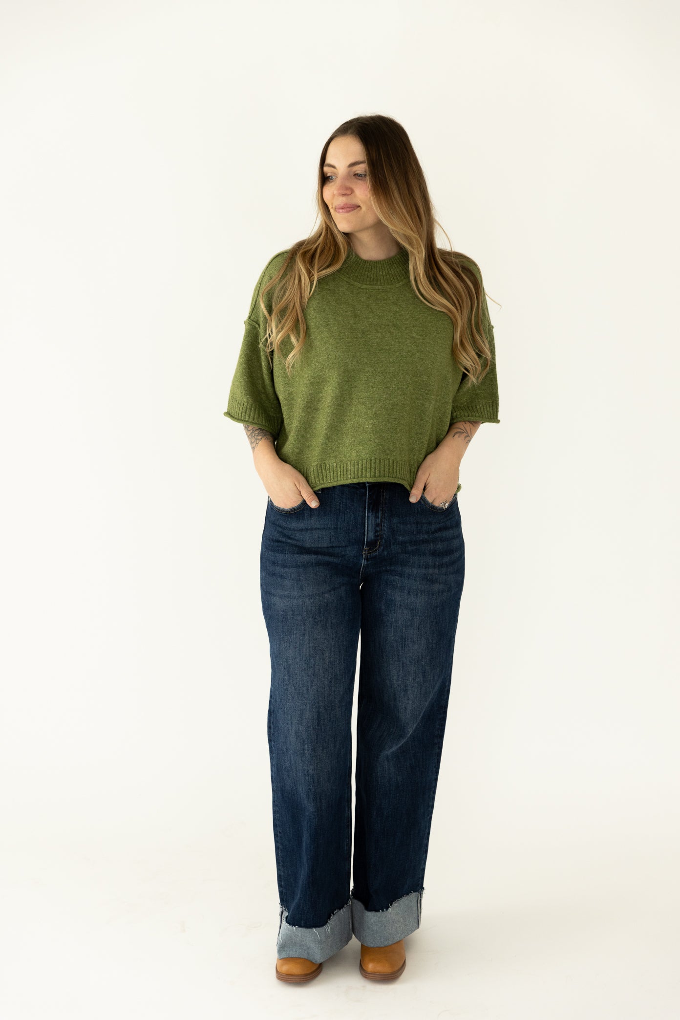 Green Mock Neck Sweater Tee
