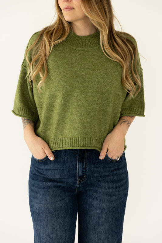 Green Mock Neck Sweater Tee