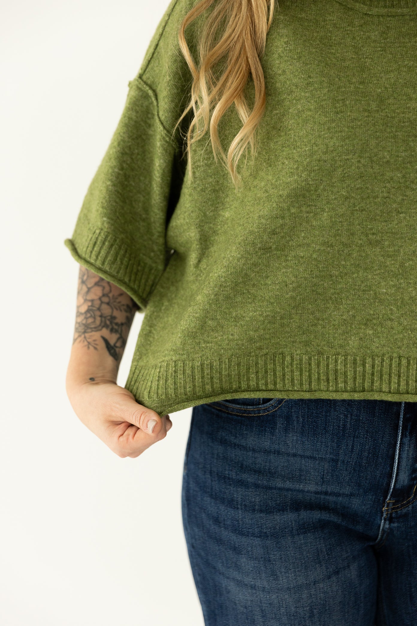 Green Mock Neck Sweater Tee