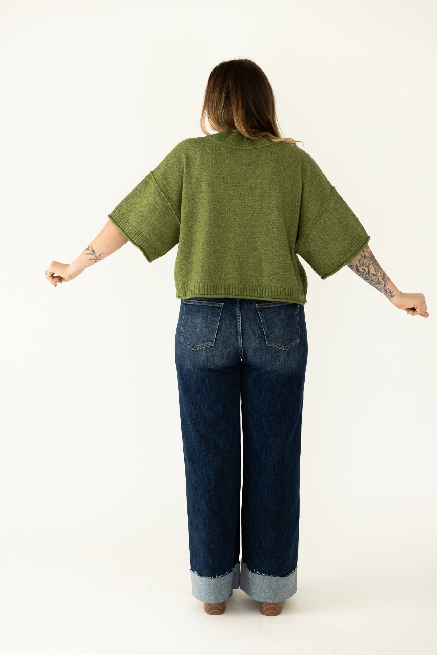 Green Mock Neck Sweater Tee