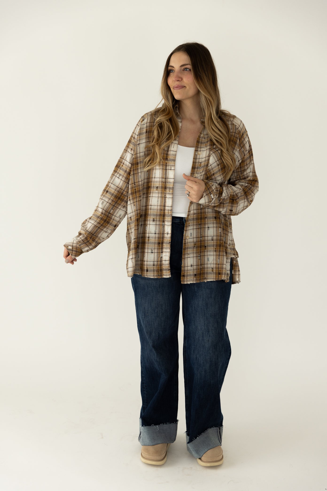 Brown/Mustard Distressed Flannel