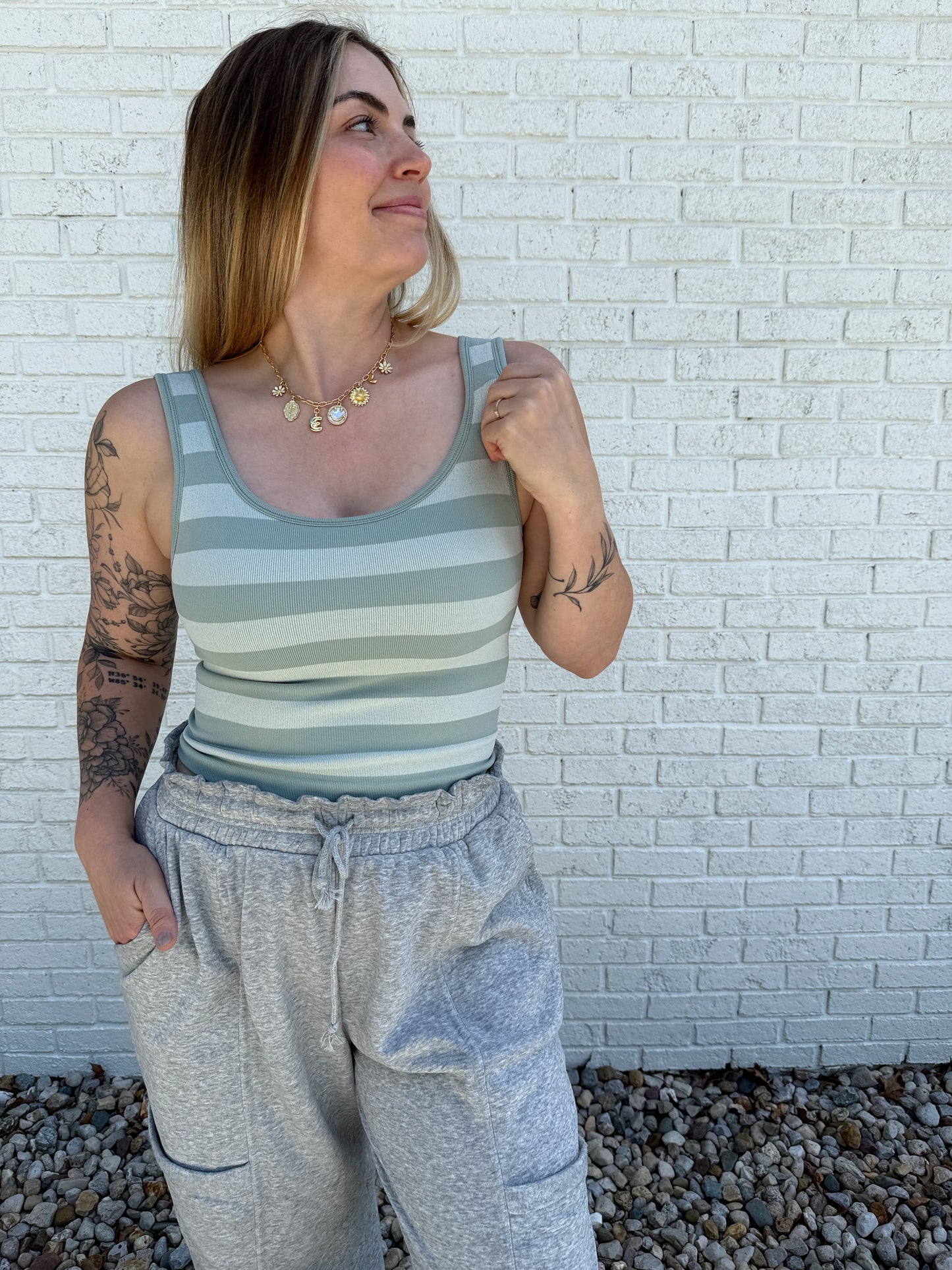Luna Stripe Tank Aqua