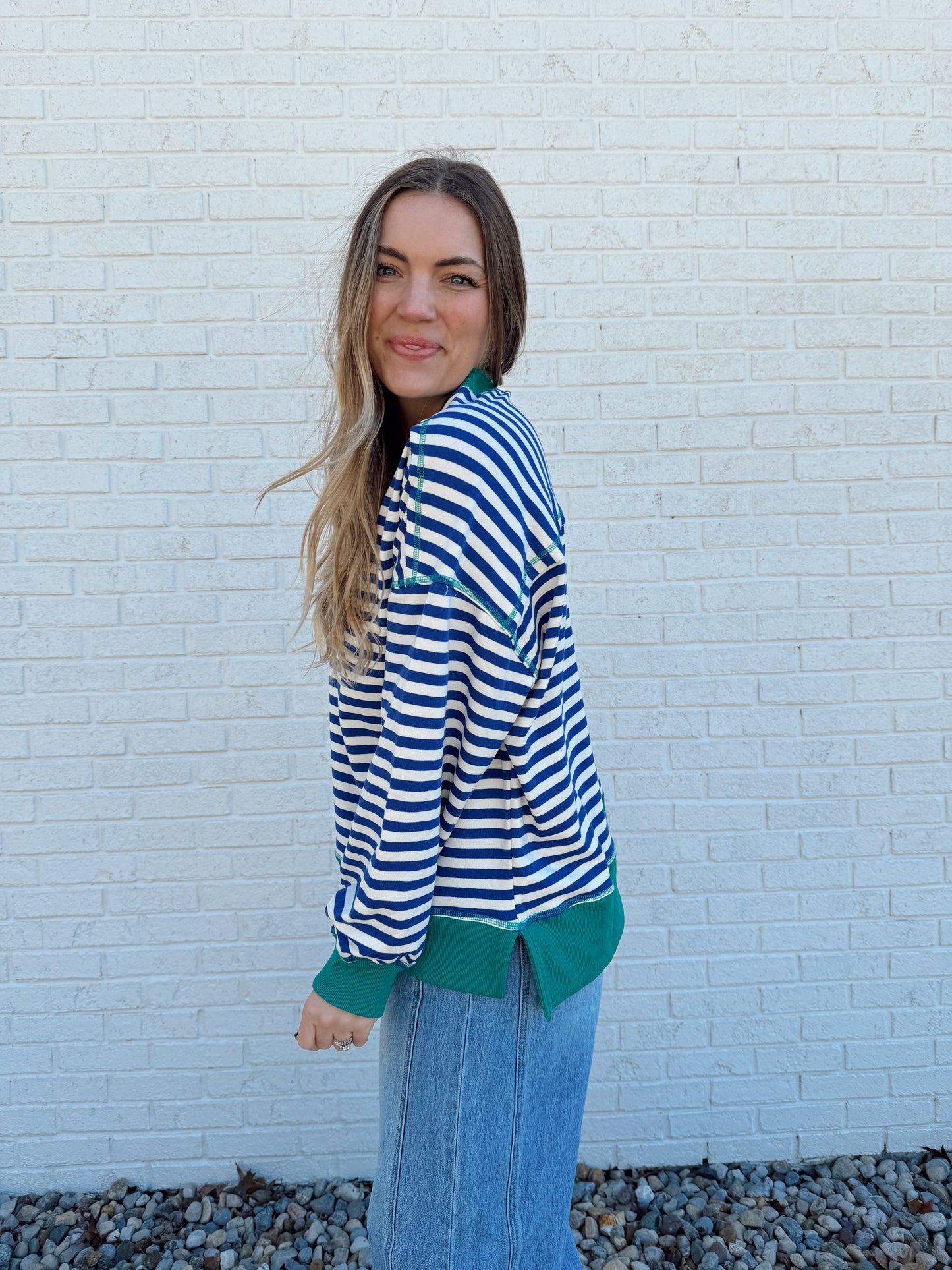 Walley Stripe Crewneck Blue/Teal/Cream