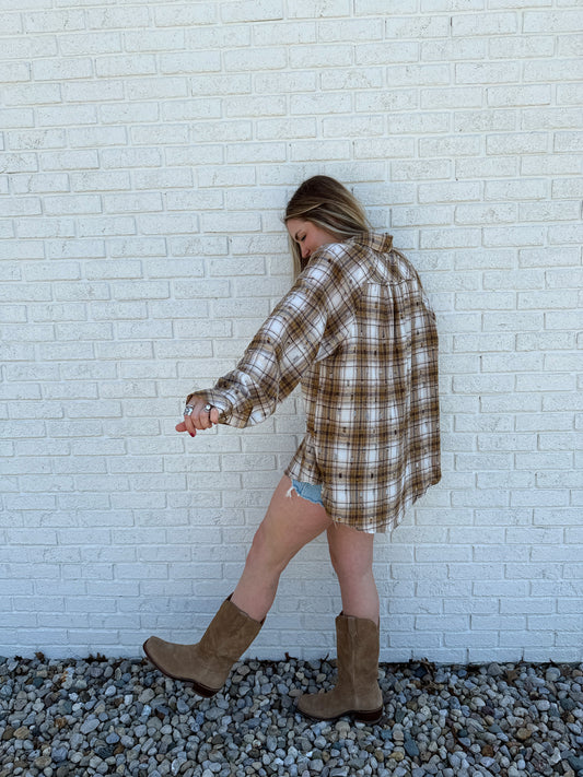 Brown/Mustard Distressed Flannel