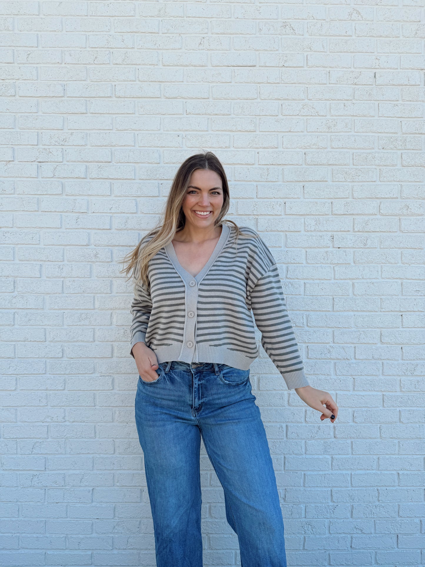 Mello Stripe Cardigan Grey/Blue