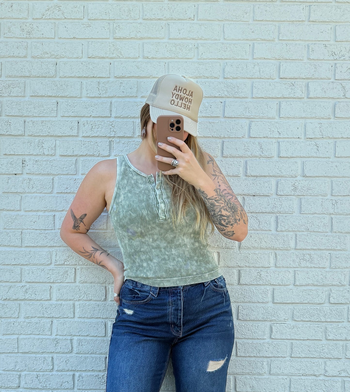 Olive Mineral Wash Ribbed Tank