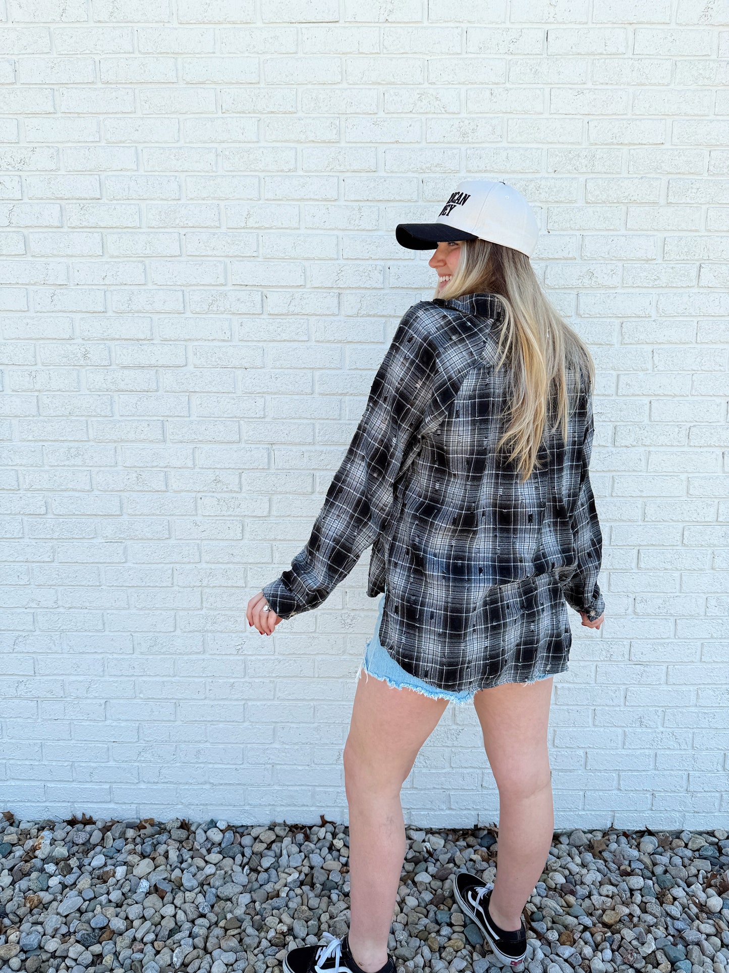 Black White Distressed Flannel