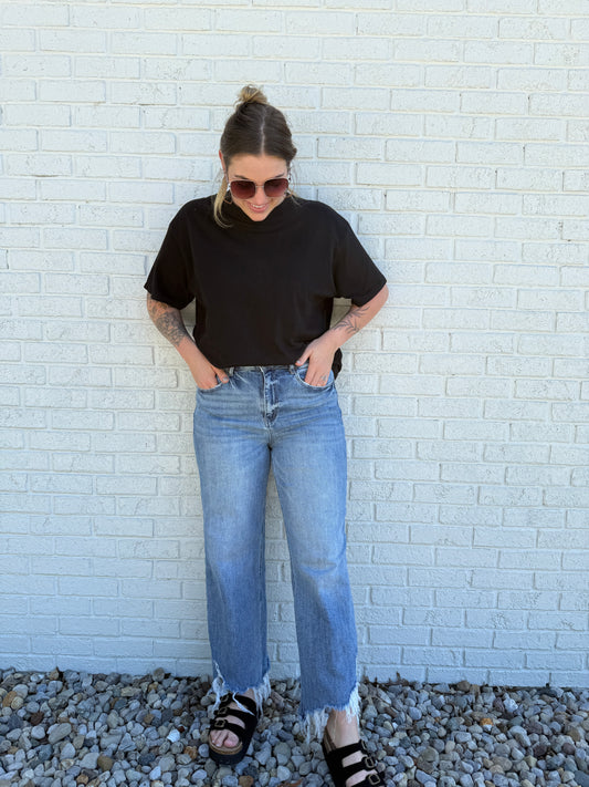 Distressed Hem Straight Fit Jeans
