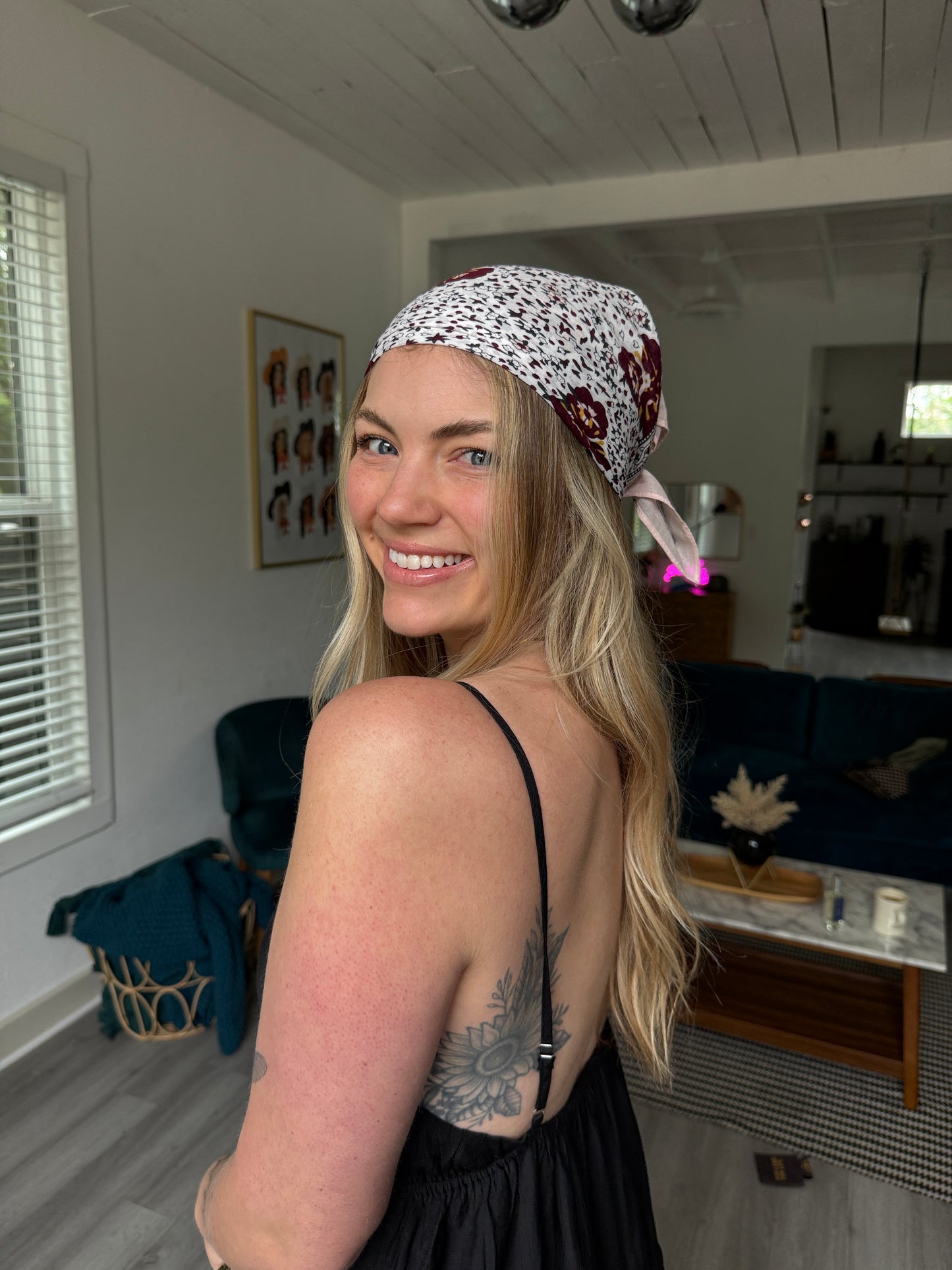 Orchid Floral Print Bandana: White