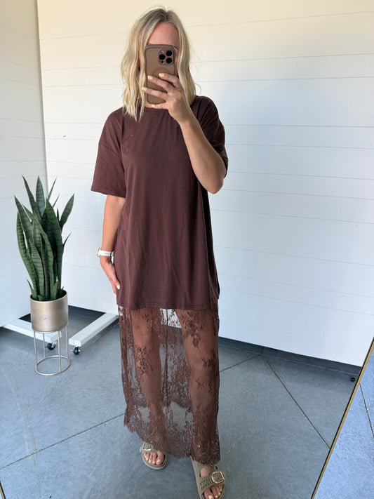 The Gulch Lace Maxi Dress Brown